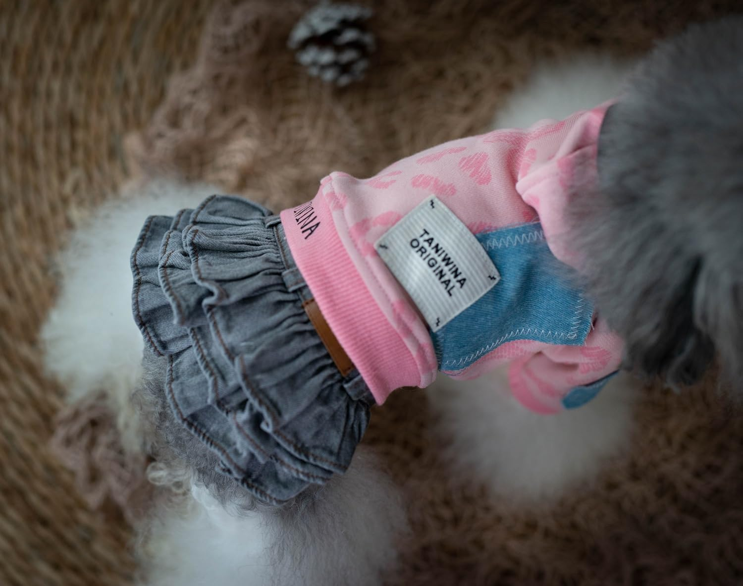 Taniwina Pet Costume Cotton Bottoming Denim Cake Skirt Pet Clothing for Small Dogs (M,Gray Camel Base) image number 5