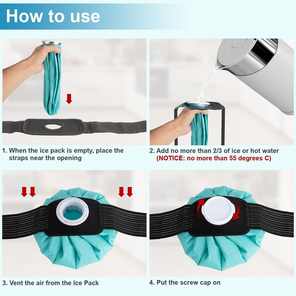TPU Ice Pack for Injuries Reusable, 3 Sizes (6"/9"/11") with Adjustable Strap, Hot & Cold Therapy Gel Pack for Knee, Shoulder, Wisdom Teeth Pain Relief, No-Leak Design, Turquoise image number 2