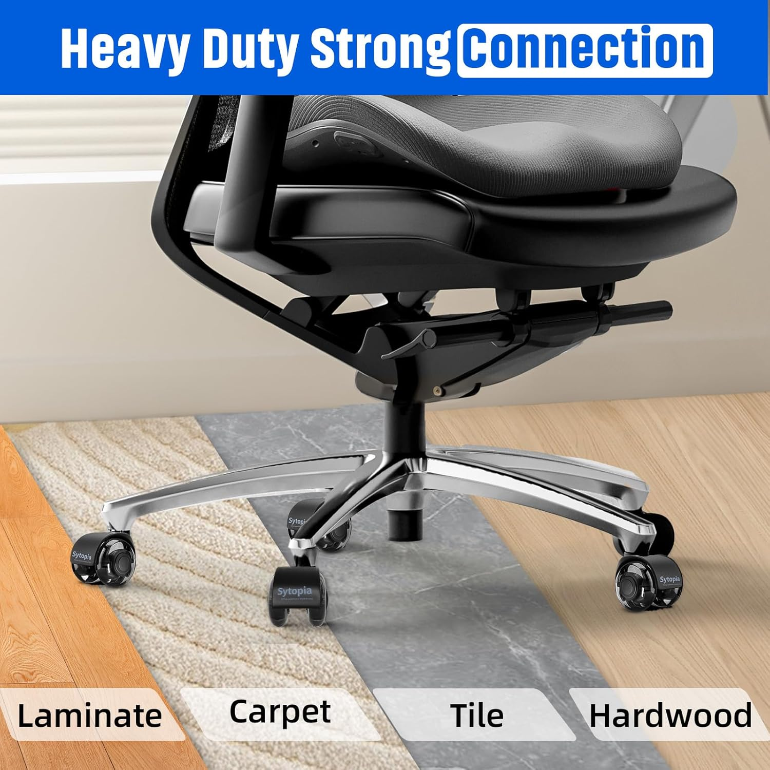 Sytopia Universal Office Chair Castors, Set of 5 Office Chair Castors 11 X 22 Mm, Perfect Quiet Rubber Castors for Office Chairs, Wheels for Hard Floors, Parquet Floors (Black, Not for 1KEA) image number 5