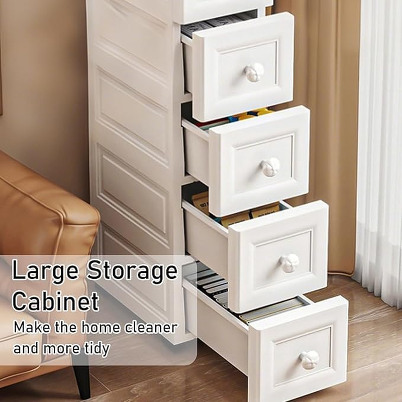 Uandhome 6 Tier Slim Narrow Bathroom Cabinet,Plastic Bathroom Storage Cabinet,Standing Storage Cabinet with Slide Out Drawers,Waterproof Storage Cabinet for Bathroom,Living Room,Kitchen (Grey) - Grey image number 2