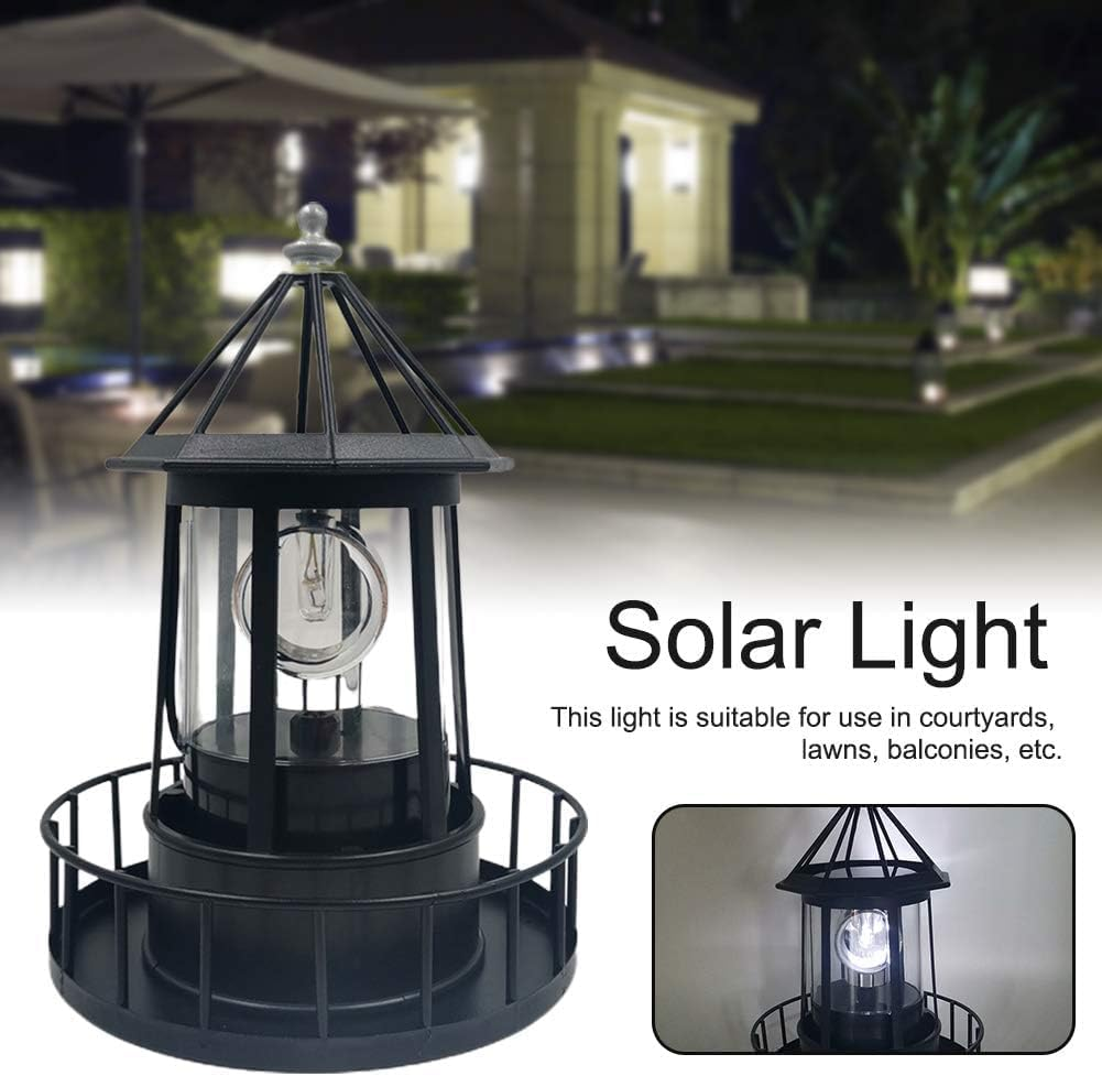 Solar Lighthouse Rotating Light - 360 Degree Rotating Lamp Courtyard Decoration Waterproof Garden Smoke Towers Statue Lights for Outdoor Garden Pathway Patio image number 1