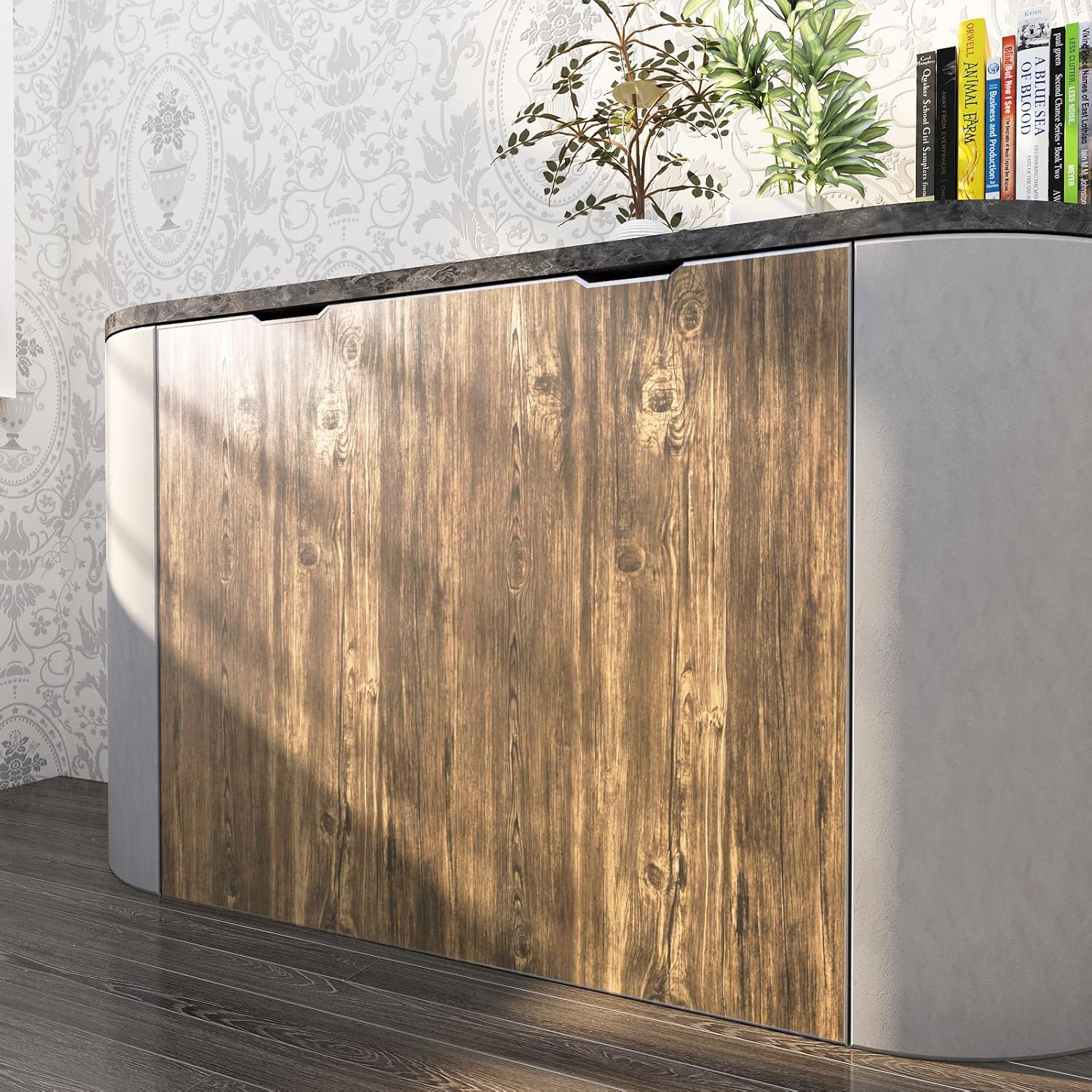 Yenhome Brown Wood Wallpaper 24X118 Inch Wood Peel and Stick Wallpaper Distressed Wood Grain Contact Paper for Cabinets Countertops Kitchen Wallpaper Self Adhesive Removable Wallpaper for Shelf Drawer image number 4