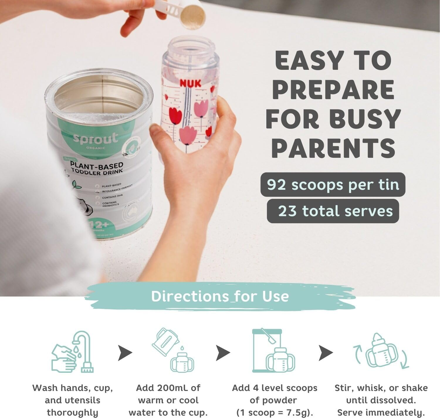 Sprout Organic Plant-Based Powdered Drink, Vegan-Friendly, Dairy-Free, Soy-Free, No Added Sugar, Suitable for 12+ Months, 700G (Tin)