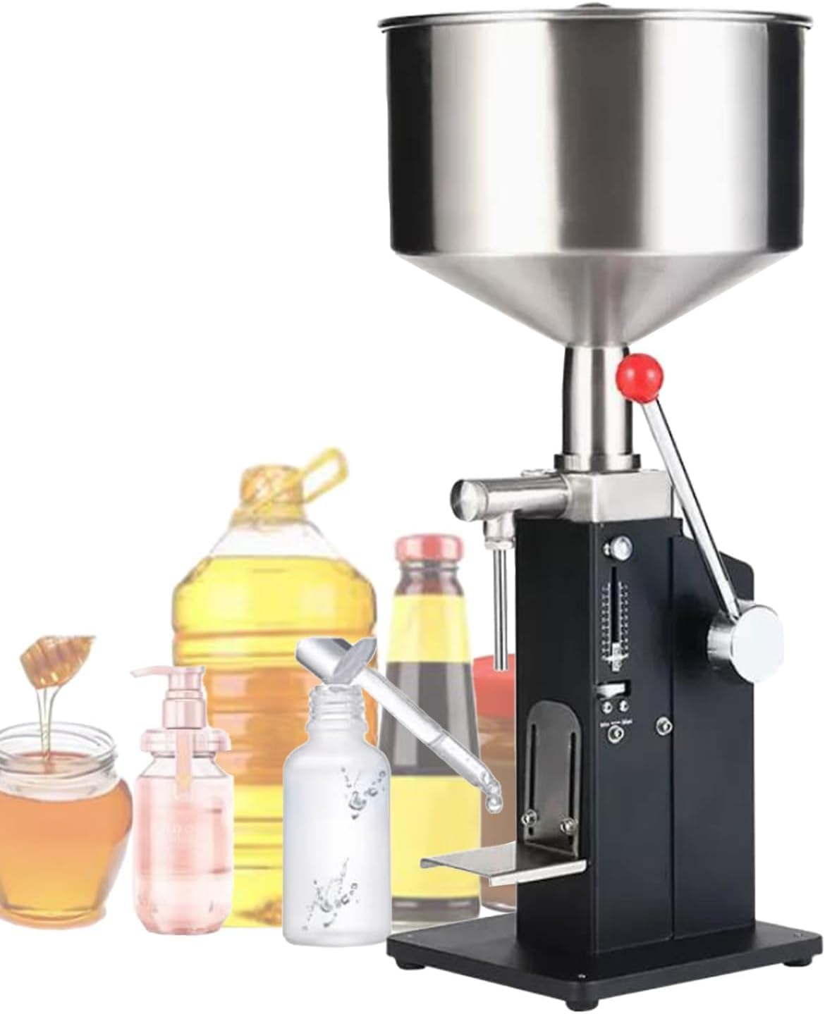 Peiqi Manual Paste Liquid Filling Machine,Adjustable Bottle Filler A03 Pro High Precision Anti-Drip Liftable Tray Suitable for Honey Oil Shampoo Sesame Paste (5-100Ml)
