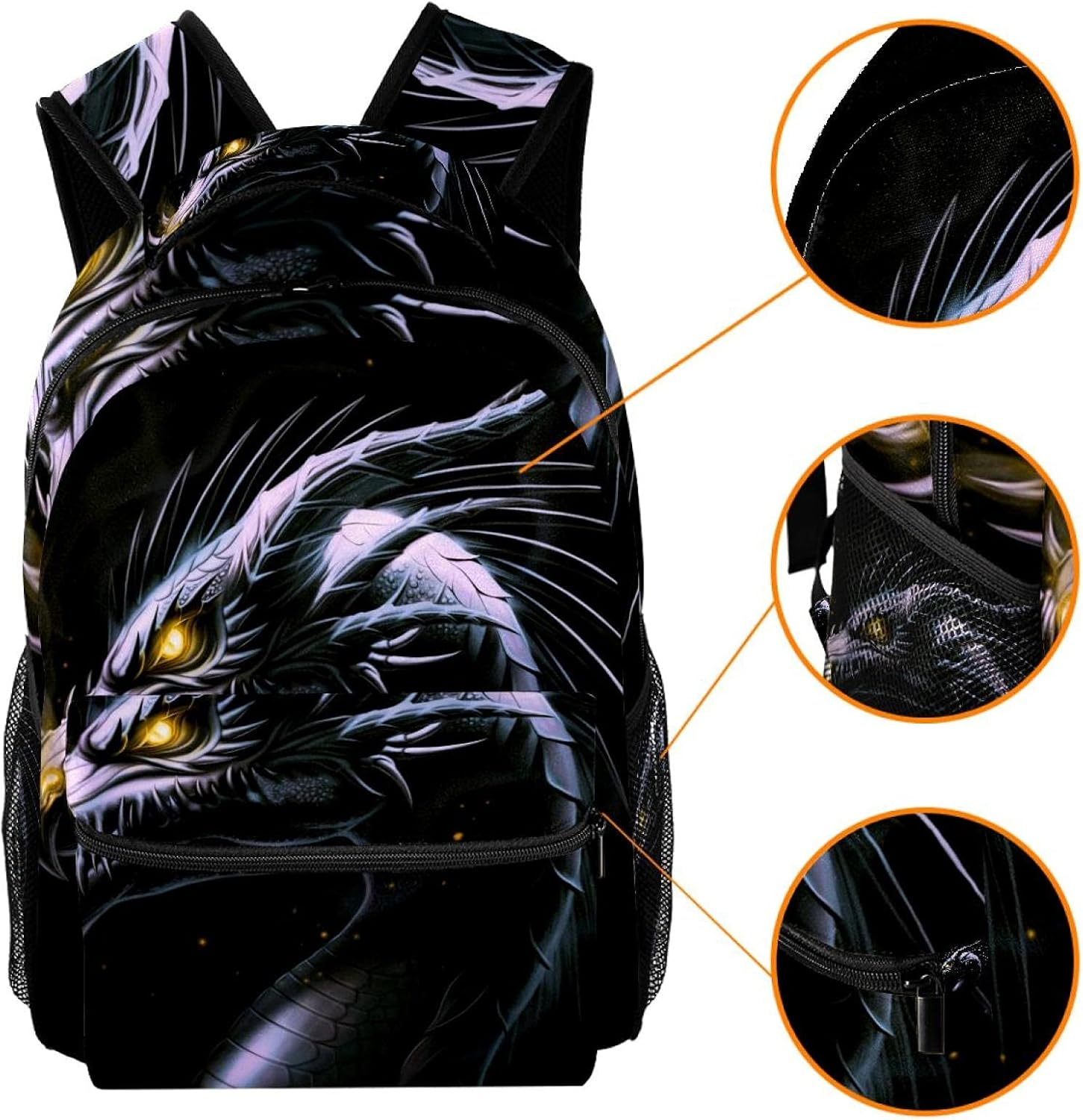 Black Dragon Head on the Black Background Backpack Students Shoulder Bags Travel Bag College School Tote Backpacks