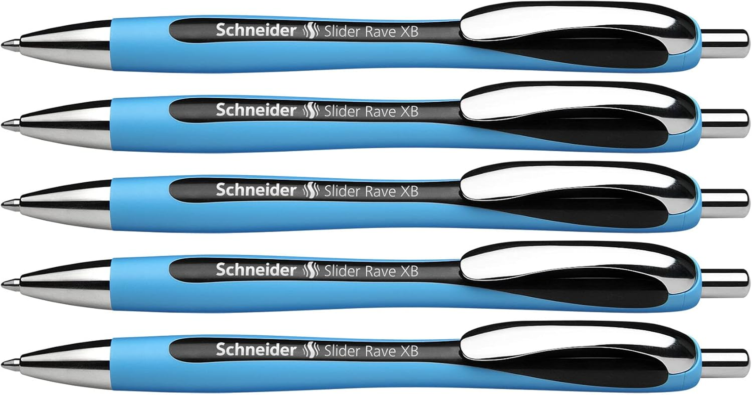 Schneider Slider Rave XB (Extra Broad) Ballpoint Pen, Refillable + Retractable, 1.4 Mm, Light Blue Barrel, Red Ink, Box of 5 Pens (132502)