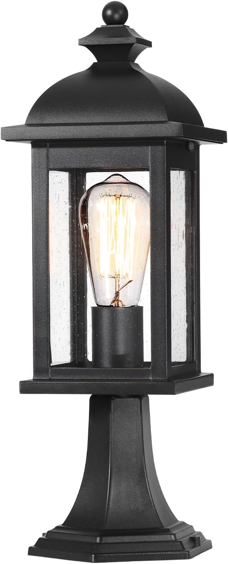 EMLIVIAR 1-Light Outdoor Post Light, Waterproof Pole Lantern Light Fixture, Exterior Lamp Posts Outdoor Lighting for Garden Patio Yard Pathway Driveway, Seeded Glass Panel, AUD03P BK image number 3