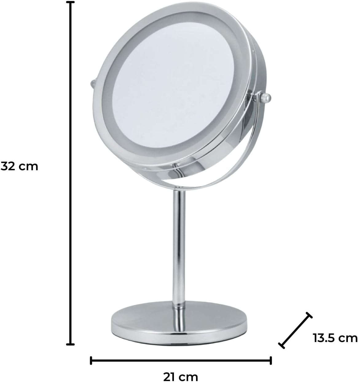 Gominimo 7 Inch LED Makeup Mirror With10X Magnification, 360-Degree Rotation, Gentle LED Illumination, Double Folding Design, Elegant Silver Finish