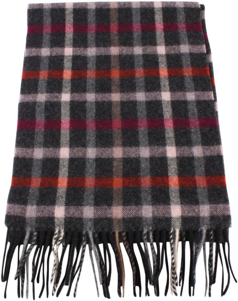 Bassin and Brown Mens Parker Check Wool Scarf - Charcoal/Pink/Red image number 2