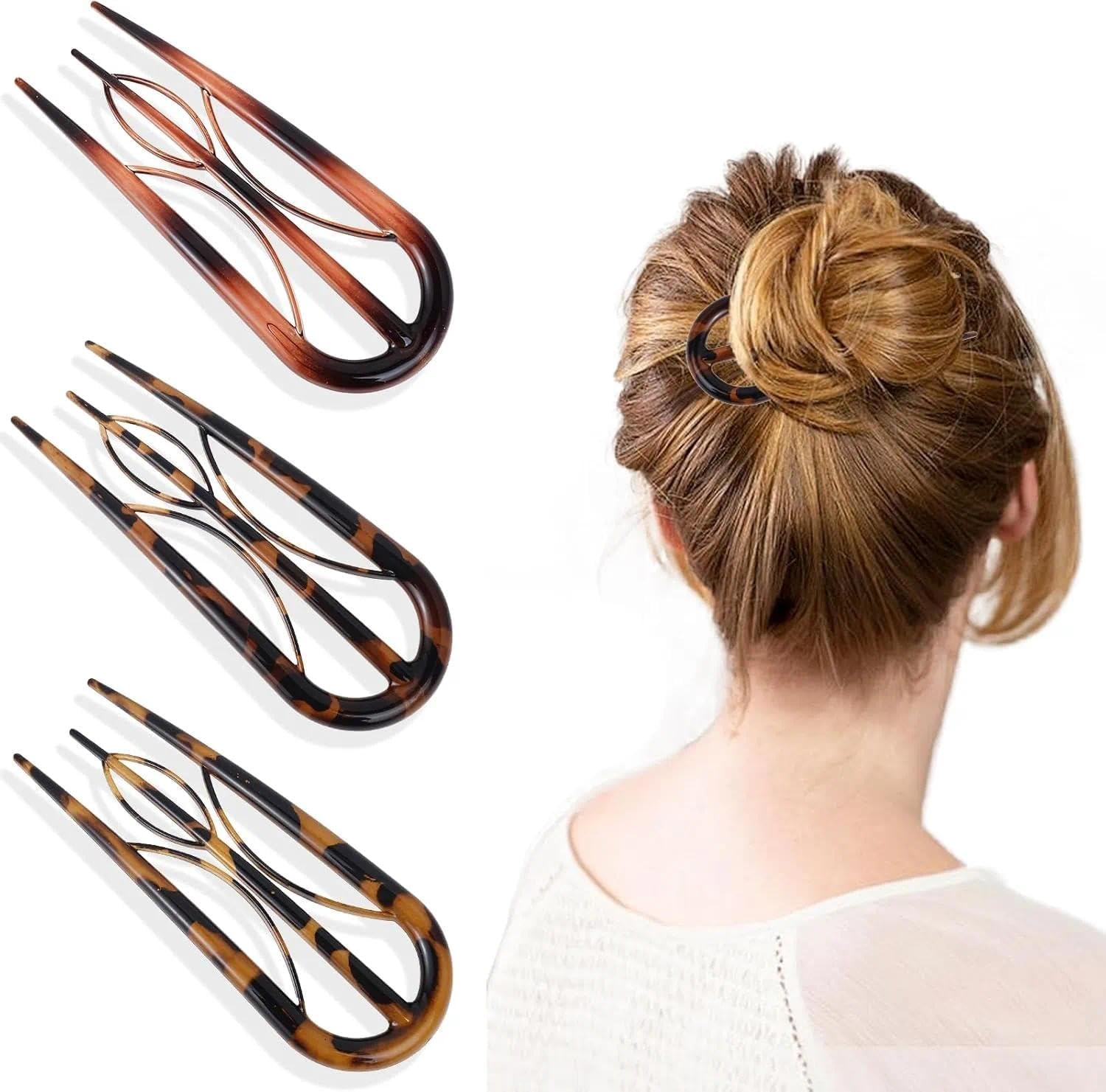 U Shaped French Hair Pins for Women, 3 Prong Updo Styling Clips with Secure Fixation and No Slip Design in 3 Colors - Ermaoo image number 4