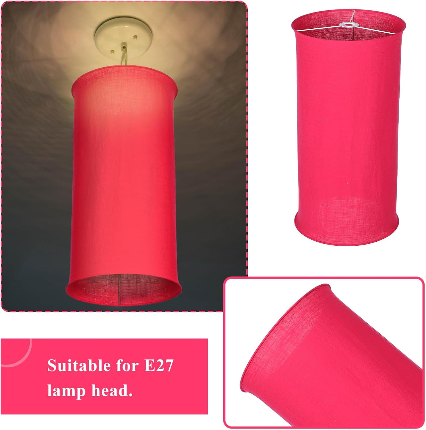 TOMETURE Foldable Red Fabric Pendant Lamp Shade E27 Clip-On Lampshade 35Cm for Modern Table and Ceiling Lamps in Living Room image number 4