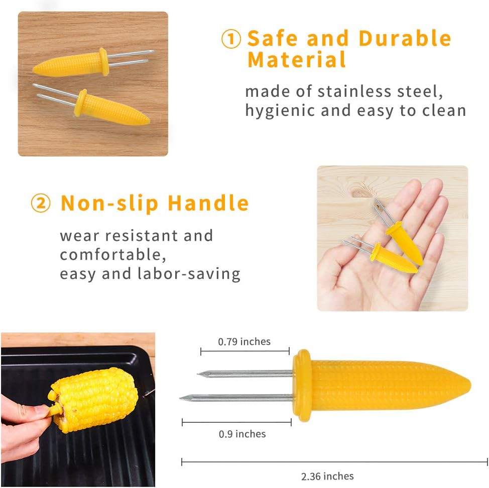 Juliyeh Corn Holders Set, 20PCS Stainless Steel Corn Cob Holders, Corn on the Cob Skewers for BBQ, Picnics & Camping, Yellow image number 2