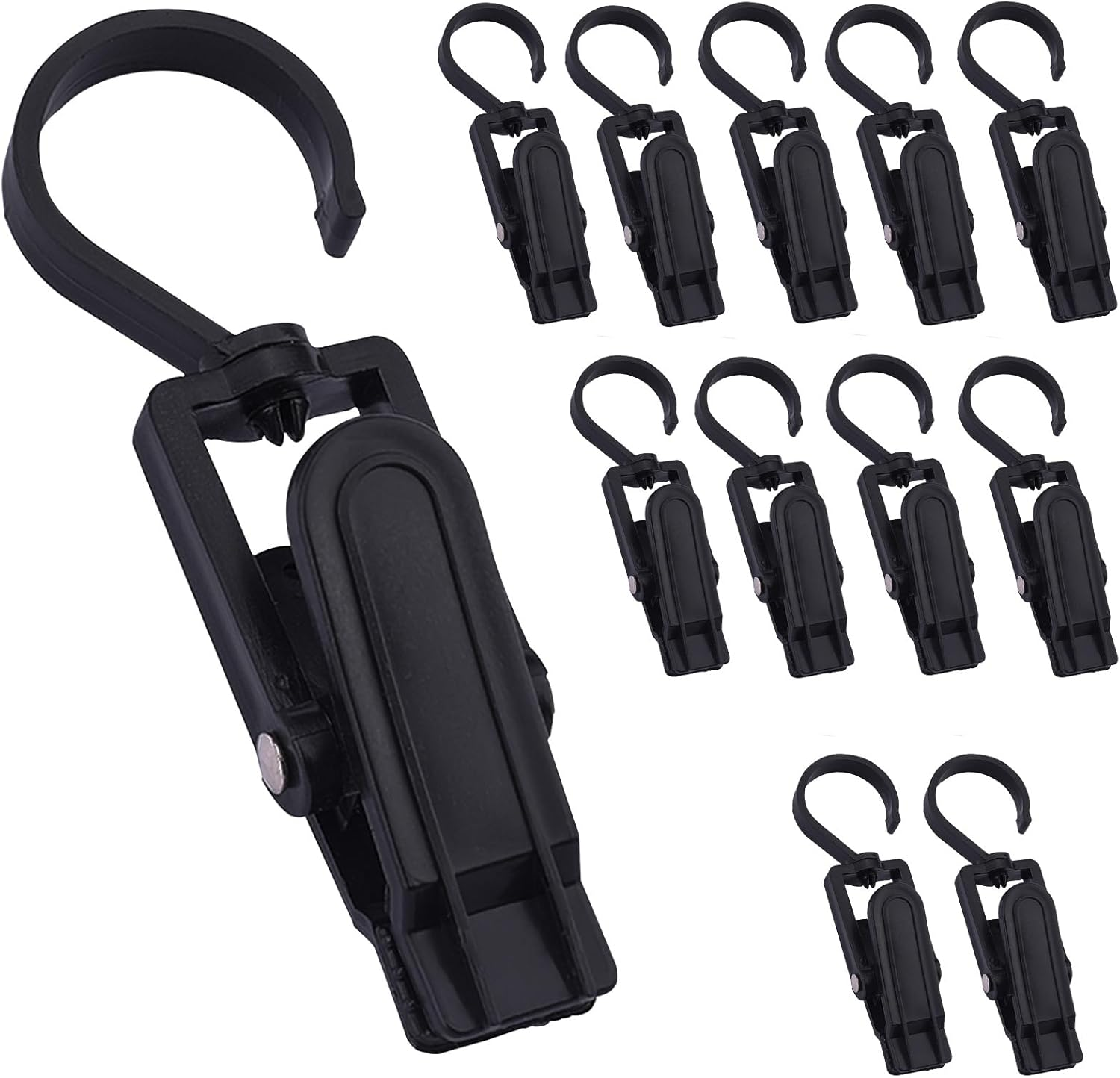20 Pcs Super Strong Plastic Swivel Hanging Hooks, Curtain Clips, Clothes Pins, Beach Towel Clips, Home Swivel Laundry Clips for Hats, Pants, Towels, Socks, Pants (Black+20)