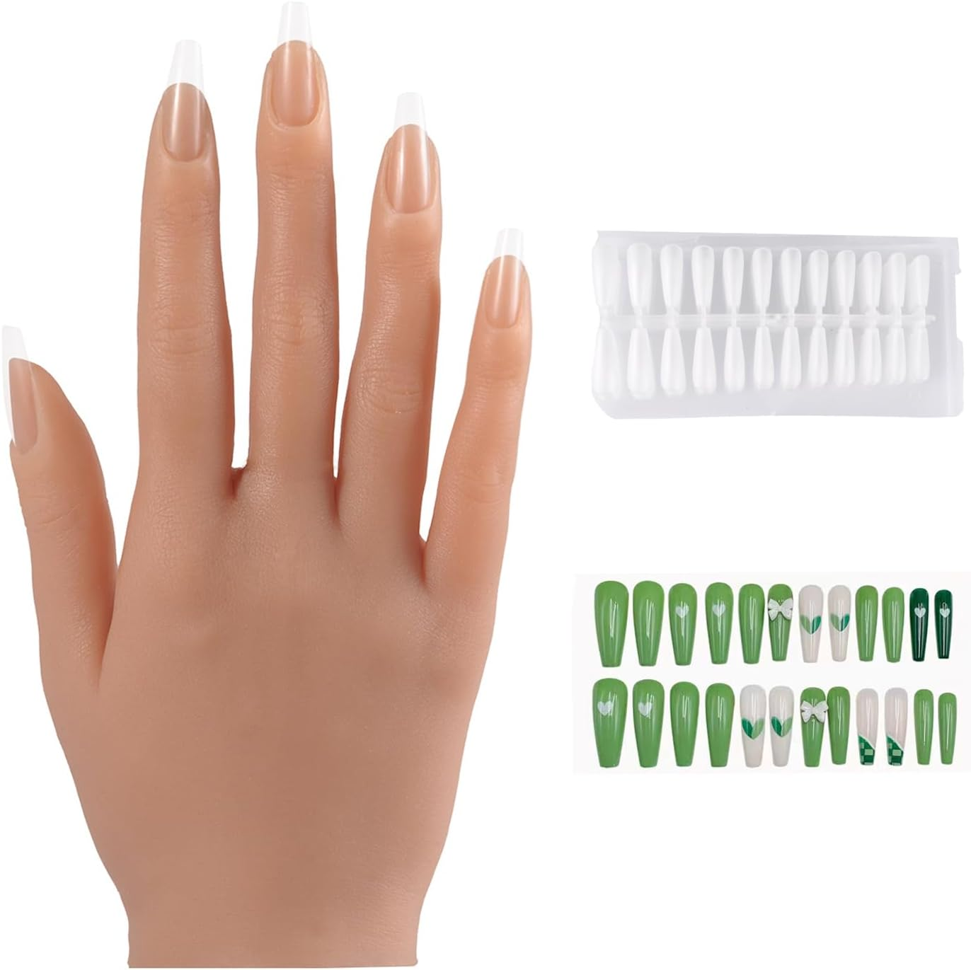 YEEFAIRY Silicone Practice Hand for Acrylic Nails with 528Pcs Nails, Realistic Nail Practice Training Fake Hands, Flexible Bendable Mannequin Hand for Nail Art DIY Practice Tool (Bronze, Right) image number 3