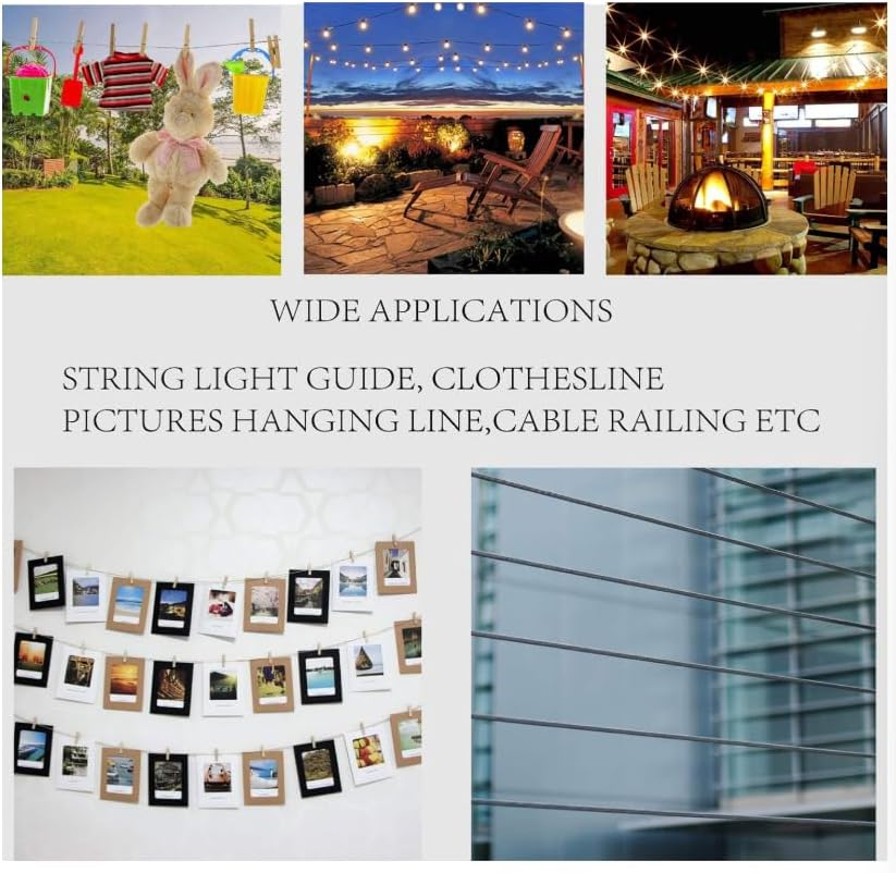 50 Meters Stainless String Lights Hanging Suspension Cable Kit,Yenghome Outdoor Light Guide Wire Rope,Vinyl PVC Coated 304 Stainless Steel Wire Cable with Turnbuckles,Screws and Hooks image number 4