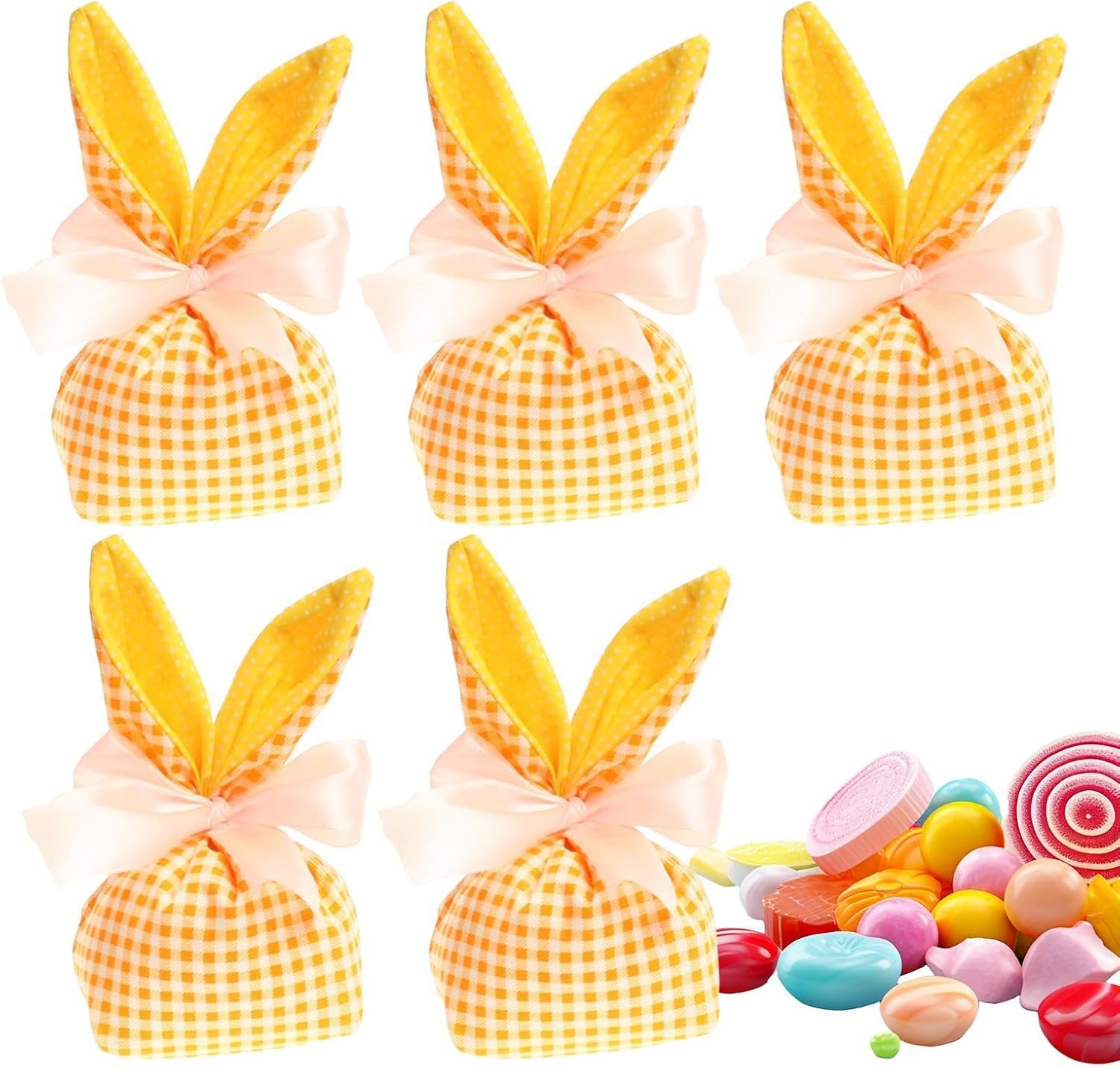 Easter Bunny Treat Bags,Bunny Ears Goodie Bags Candy Storage | 5X Gift Pouches Reusable with Bow, Party Favors, Easter Decorations Party Supplies for Packaging - A image number 5