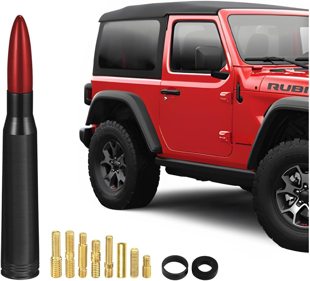 Car Short Antenna Mast, 5.5 Inch AM/FM Radio Reception Aluminum Antenna with 9 Screw Adapters and 2 Rubber Rings, Universal Vehicle Replacement Accessories for SUV, Truck, Pickup (Blue)