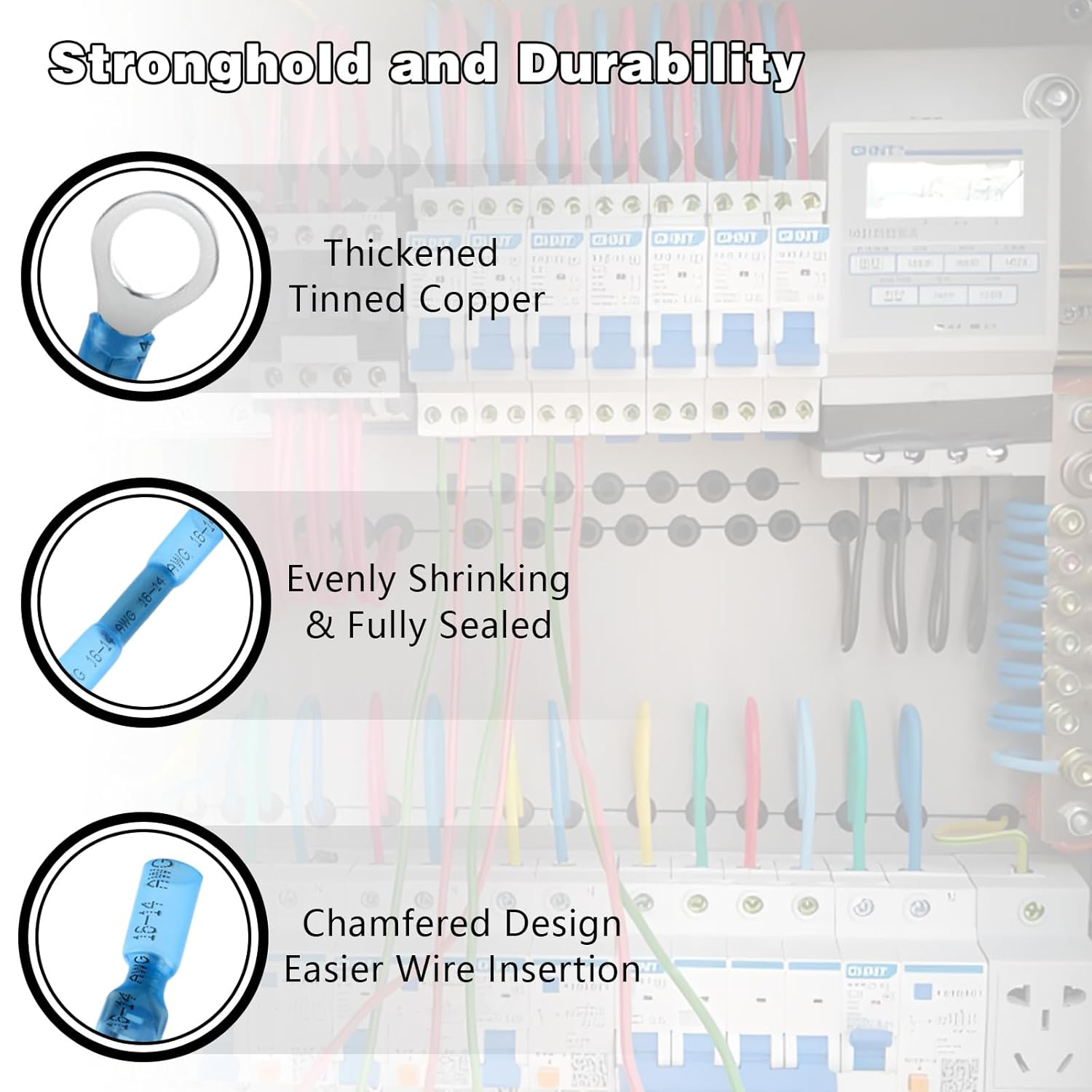 Chihutown 320PCS Heat Shrink Wire Connectors Kit, Water Proof Marine & Automotive Wire Connectors, 22-10 AWG, Copper, Multiple Colors, Ring, Fork, Male/Female Terminals image number 4