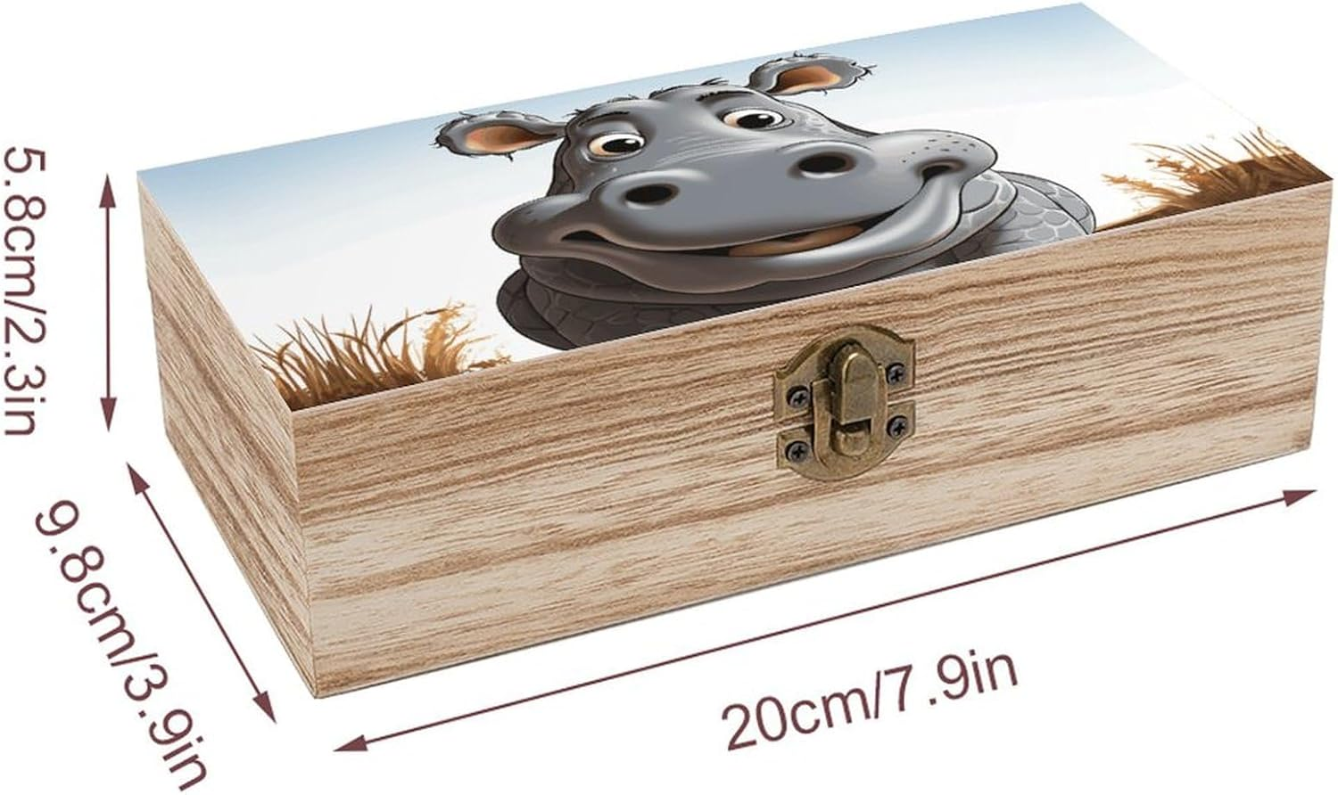 Cartoon Hippo Wooden Box Wood Wedding Keepsake Boxes with Lids Small Decorative Boxes Lightweight Wooden Memory Storage Box for Crafts Keepsakes Jewelry Photo Letter Storage image number 5