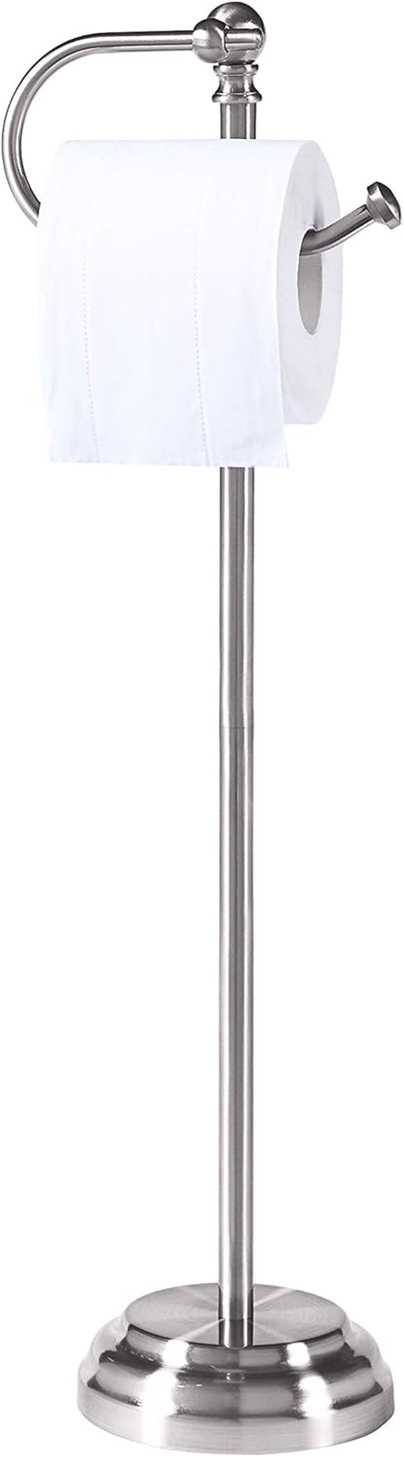 Sunnypoint Classic Bathroom Free Standing Toilet Tissue Paper Roll Holder Stand Chrome Brush Finish