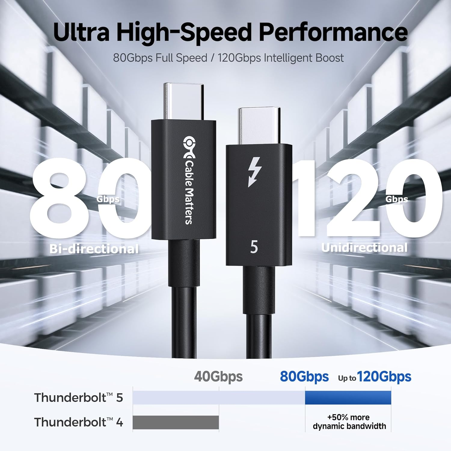 [Intel Certified] Cable Matters Short 80Gbps Thunderbolt 5 Cable - 0.3M, up to 120Gbps Bandwidth Boost, 8K Video and 240W Charging, Compatible with Thunderbolt 4, USB4 and USB C, Black image number 4