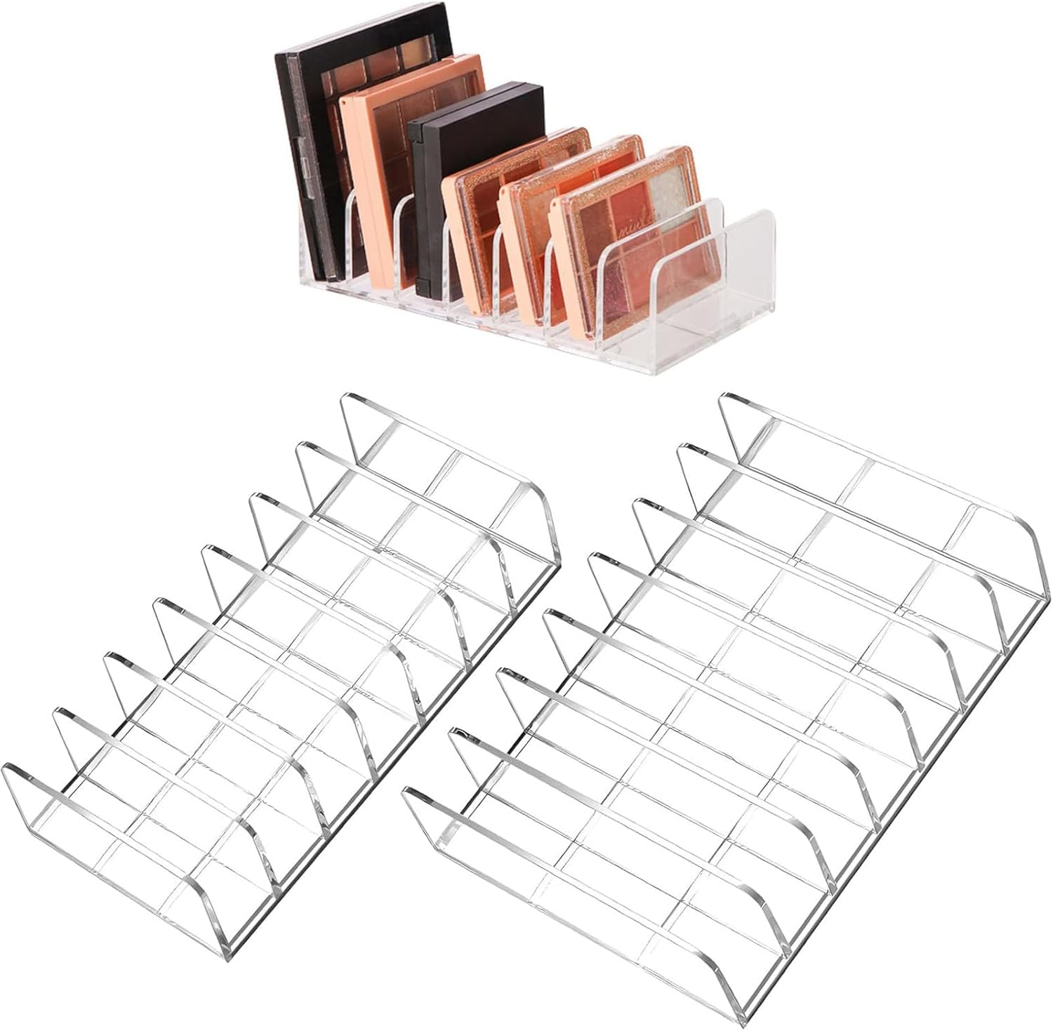 SYGELER 2 Pack Acrylic Makeup Eyeshadow Palette Organizer, 7-Slot Cosmetic Display Case for Eyeshadow Palettes, CD, Phone Case, Facial Masks | Clear Storage Holder Set image number 5