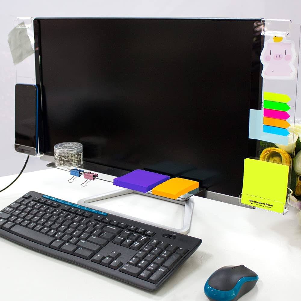 Daily Treasures Acrylic Monitor Memo Board, 7Pcs Set Includes 2Pcs Computer Monitors Side Panel(Left+Right), 1Pcs Message Memo Pad Shelve+4 Set Sticky Notes for Office Home Desk Organizer Phone Holder image number 4