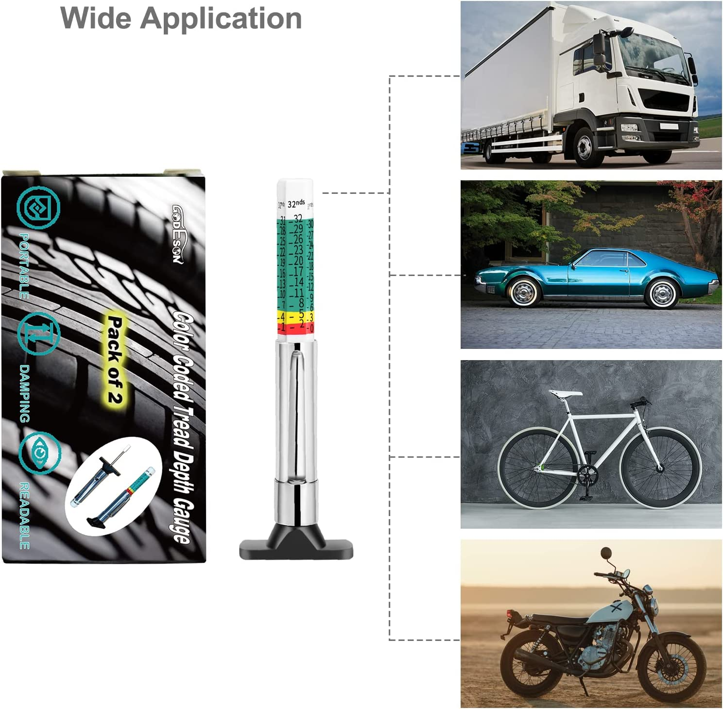 GODESON 88702 Smart Color Coded Tire Tread Depth Gauge Pack of 2 image number 4