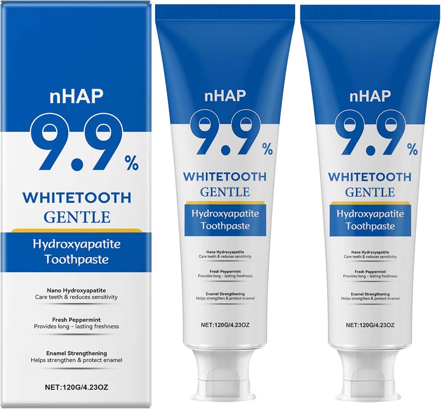 9.9% Hydroxyapatite Toothpaste 2-Pack - Nano Hydroxyapatite Toothpaste Enamel Protection & Teeth Strengthening,Refreshing Gentle Mint,Fresh Breath for Daily Oral Care,120G image number 4