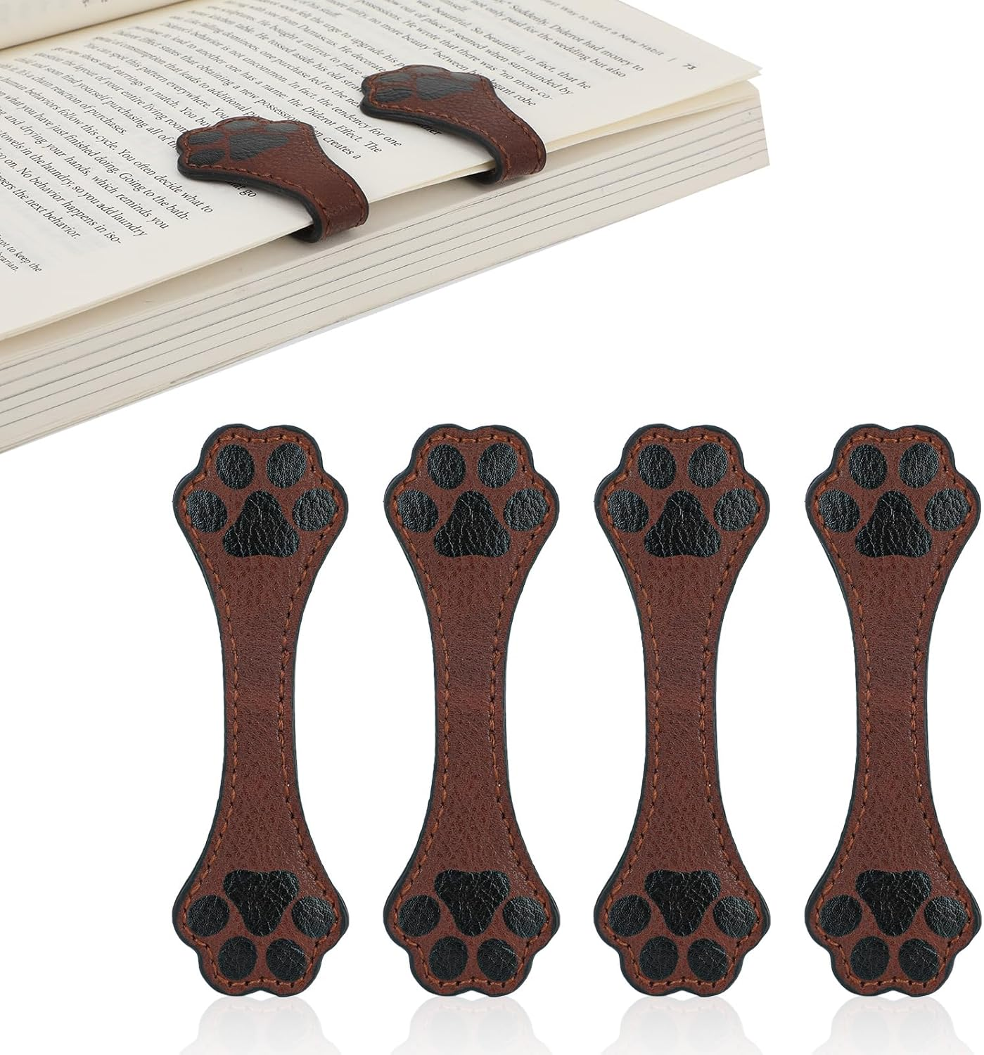 Gosknor 4Pcs Magnetic Leather Dog Paw Bookmarks, Brown, Leather, 3.94X1.18In image number 5