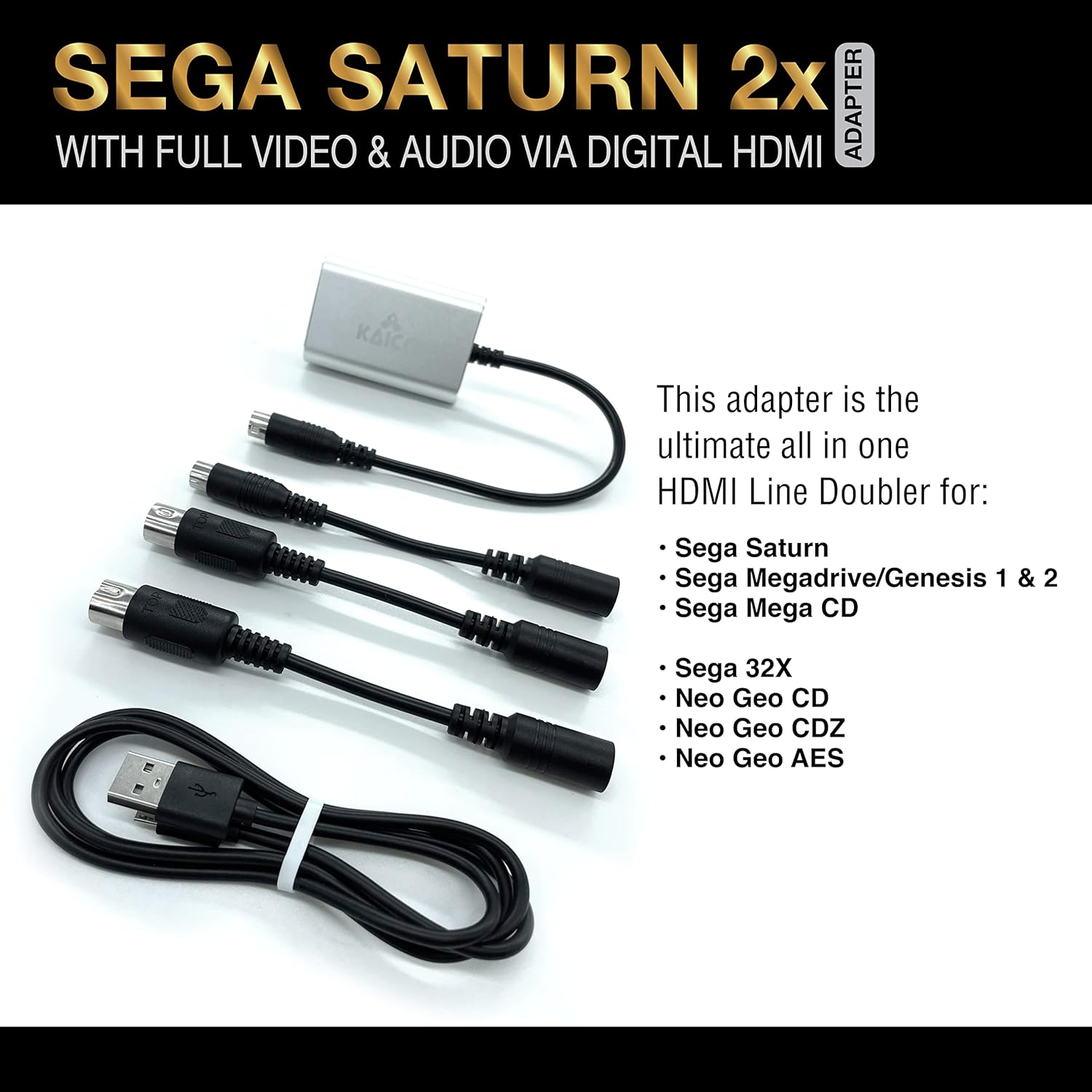 Kaico SEGA Saturn 2X Line Doubler HDMI Adapter - for Use with Sega Saturn, Megadrive, Genesis, SNK Neo Geo - Supports RGB and Composite Output - All in One Line Doubler X2 HDMI for SEGA image number 5