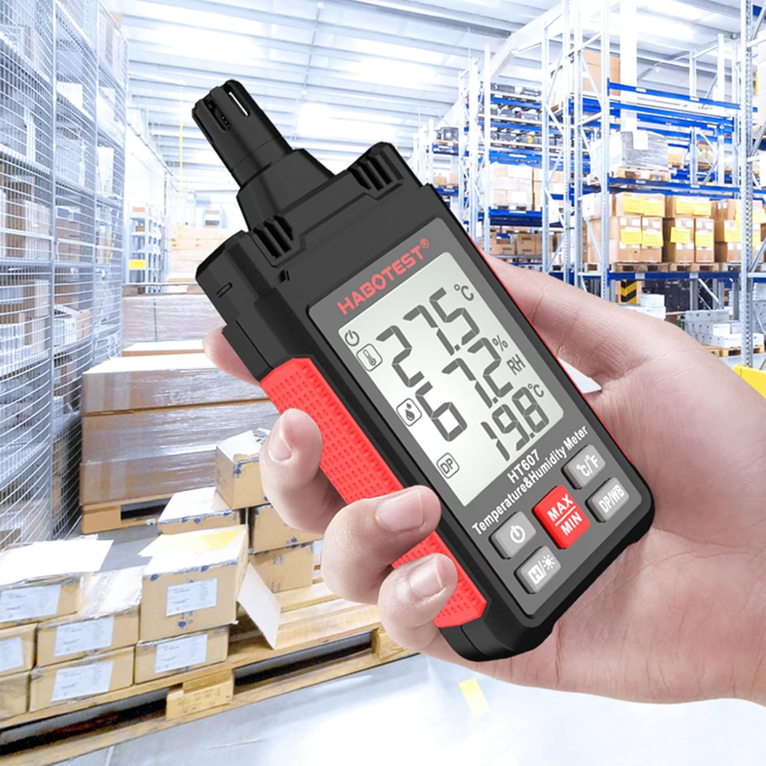 HT607 Digital Hygrometer Handheld Temperature&Humidty Meter Thermo-Hygrometer LCD Thermometer Hygrometer Psychrometer Wet Bulb Dew Point Temperature Humidity Detector with Max/Min/Data image number 1