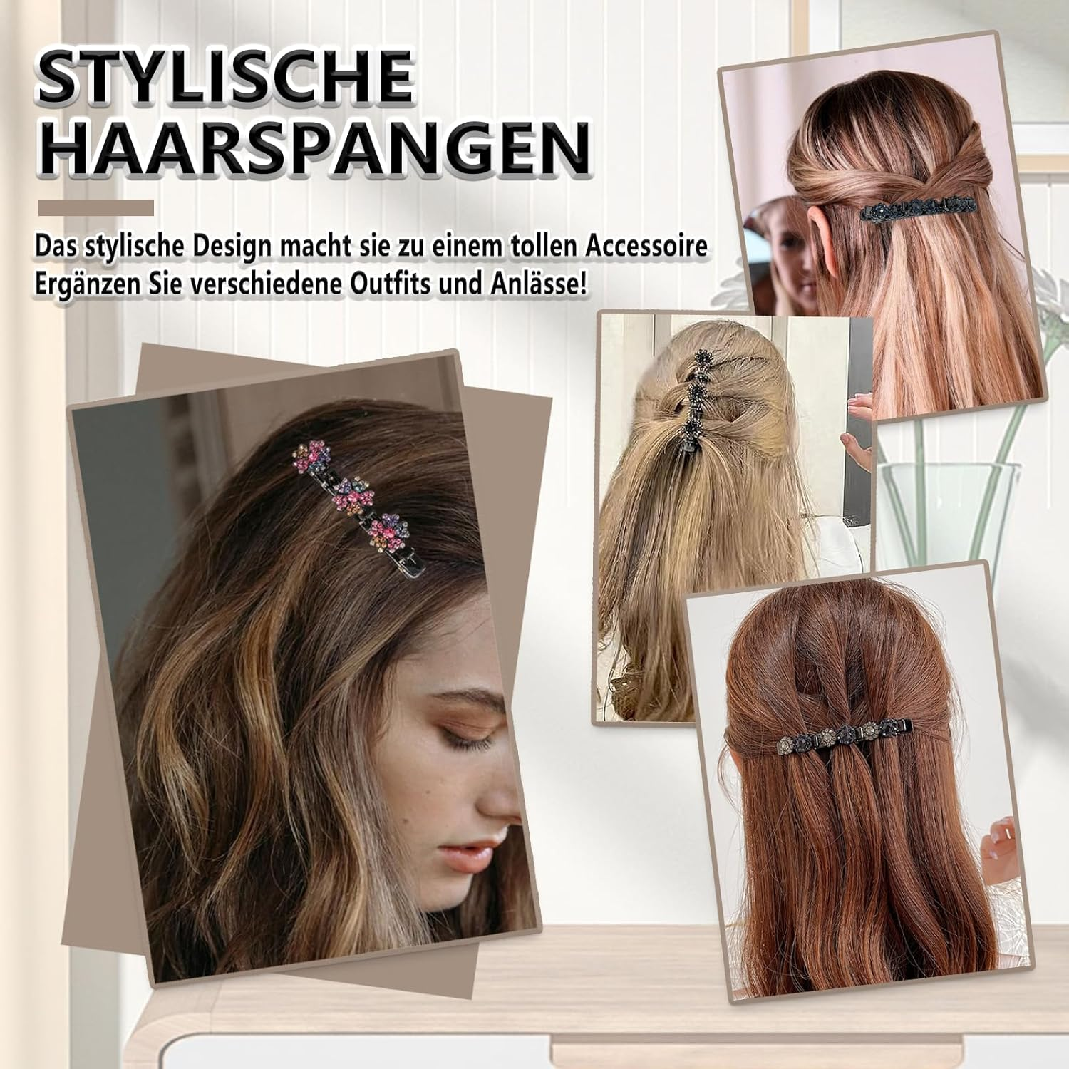 Whaleo Set of 8 Five Leaf Clover Hair Clips Flower Hair Clips Women'S Crystal Hair Accessories Ladies, Braided Hair Clip Girls, Create a Variety of Stylish Hairstyles image number 4