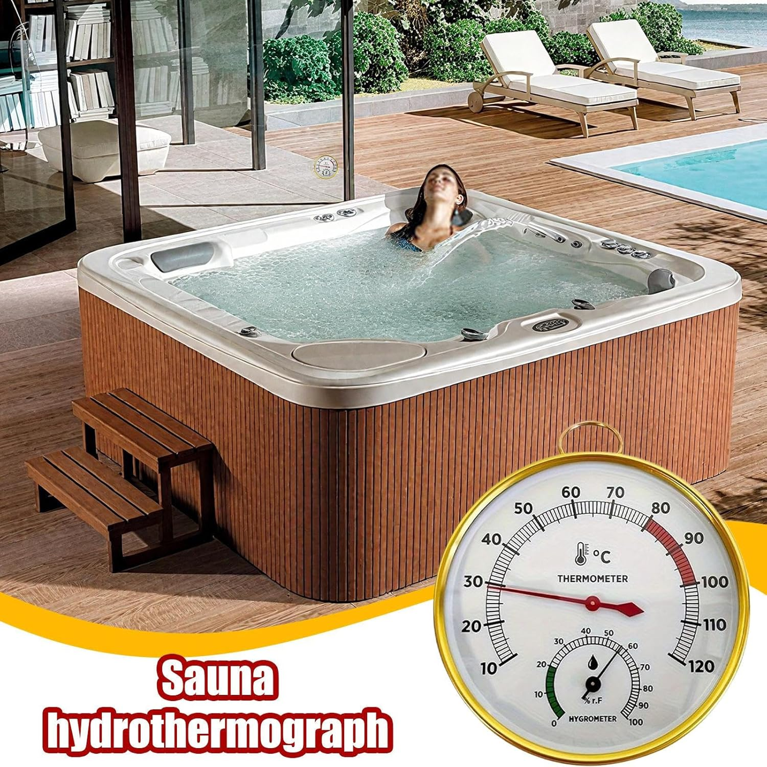 Sauna Temperature Gauge &ndash; Portable Temperature Humidity Monitor, Durable Hydrothermograph Meter | for Indoor Sauna Home Bathroom Shower Swimming Pool Steam Room Spa Relaxation image number 4