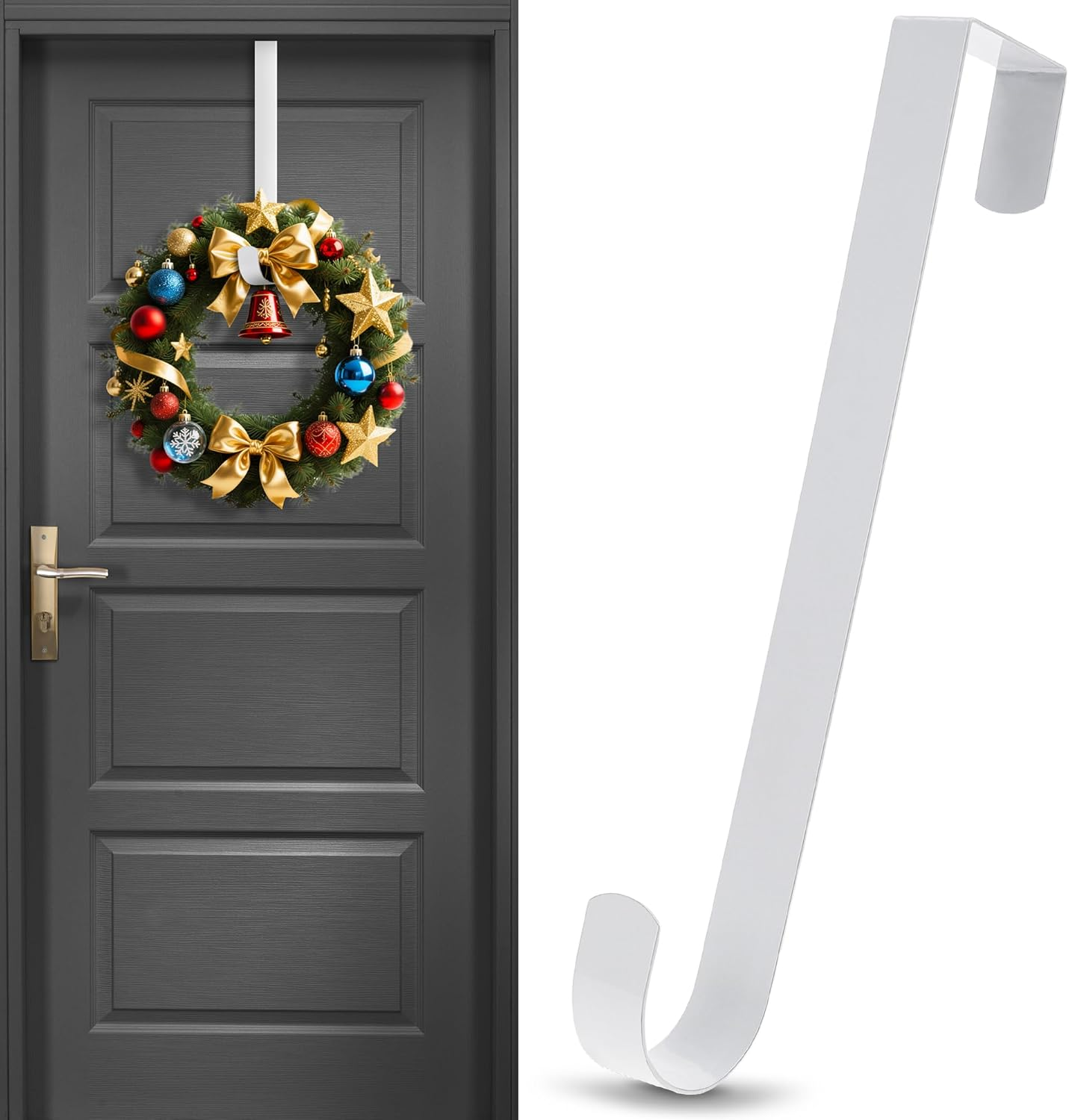 30 Cm Wreath Hanger for Front Door Black Wreath Hangers over the Door Hanger Hook Wreaths Holder Christmas Halloween Easter Wreaths Hook Decorations Indoor Outdoor Narrow