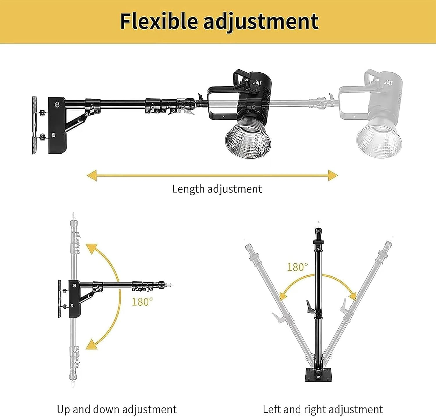 Hanured Triangle Wall Mounted Boom Arm 43-100 Cm Wall Mounted Boom Arm 180 Degree Rotation for Photography Photo Studio Ring Light Softbox Umbrella Monolight Flash Light image number 4