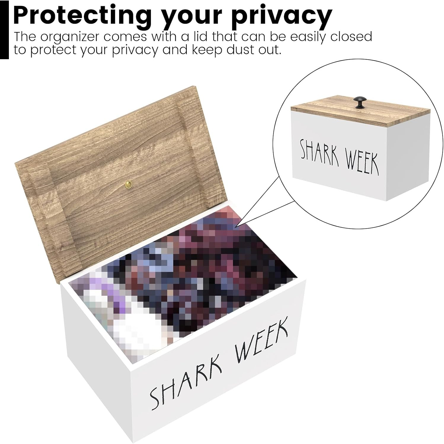 ZLHETWT Fashionable Tampon Holder, Girl Stuff Box with Lid, Wood Feminine Product Organizer Girl Stuff Box with Compartments Solid Tampon Holder for Women (White)