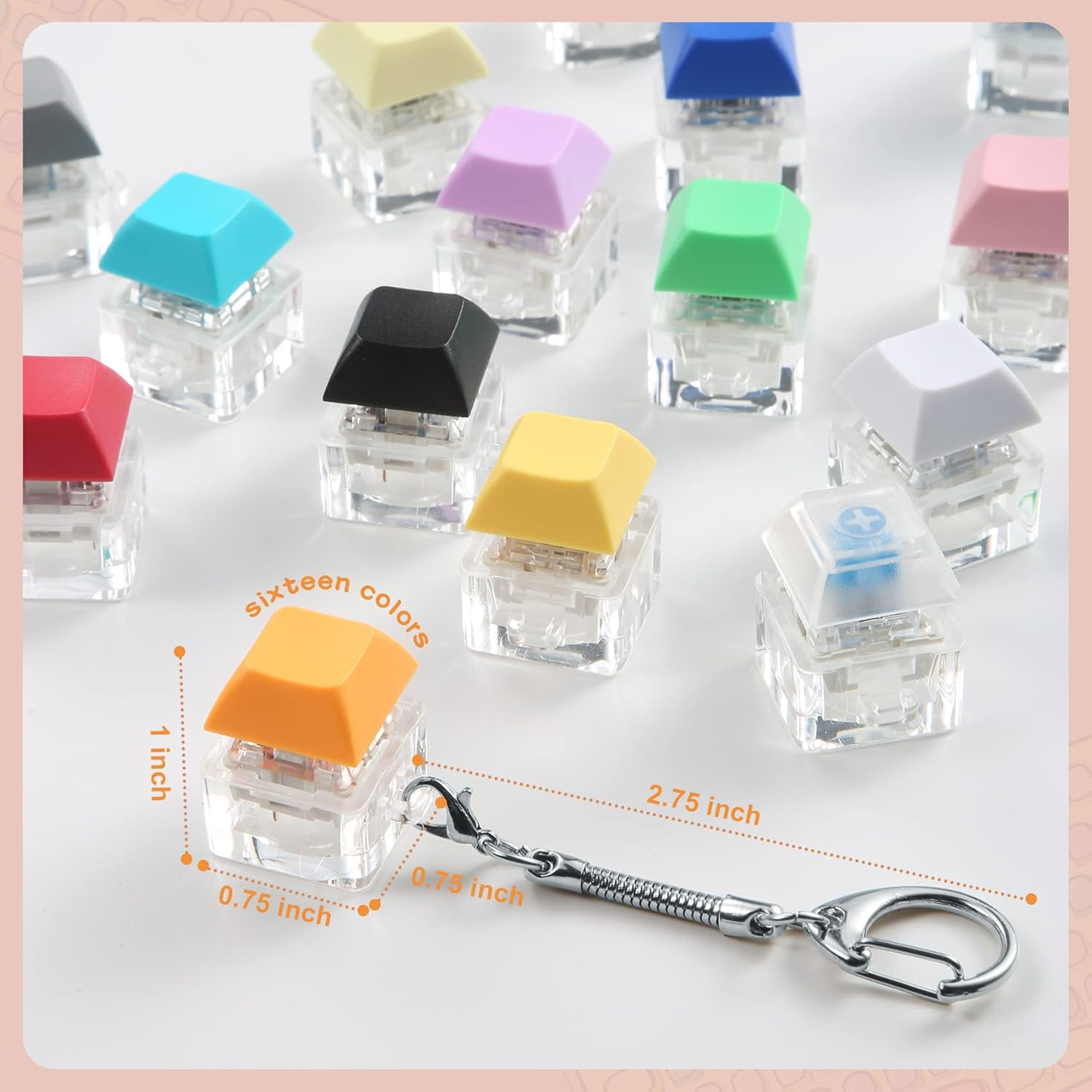 Yeetec 16 Pack Fidget Keyboard Keychain Toys, Finger Keyboard Fidget Toy, Keycap Fidget Keychain for Stress Relief, DIY Crafts, Party Supplies, 16 Colors image number 2
