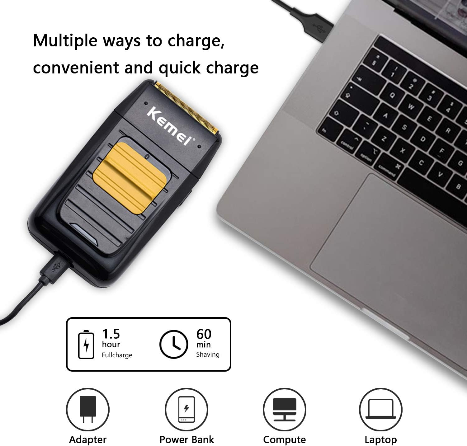 KEMEI Foil Shaver Double Electric Shaver for Men, Professional Electric Razors Head Shaver for Bald Men, Barber Supplies Cordless Rechargeable - Green image number 4