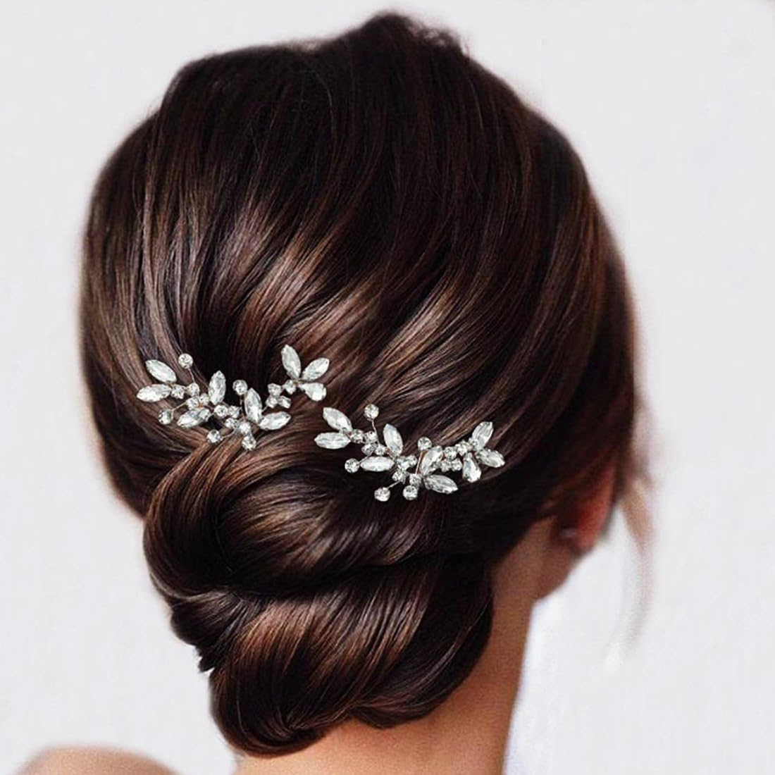 Pack of 3 Silver Crystal Hair Accessories Bride Wedding Hair Pins Headpiece Wedding Hair Clips Leaves Wedding Hair Pins U-Shaped Wedding Hair Clips for Women Girls image number 3