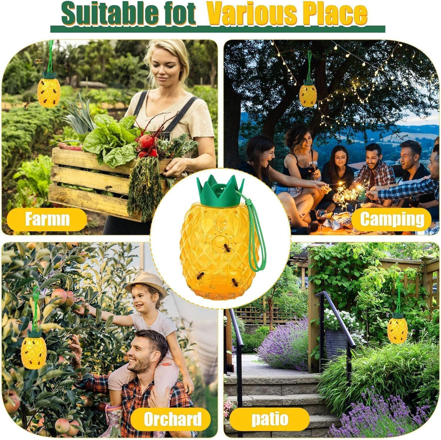 Wasp Trap Outdoor Hanging, 2Pack Bee Traps Catcher, Outdoor Hanging Non-Toxic Reusable Hornet Yellow Jacket Trap Hanging image number 4