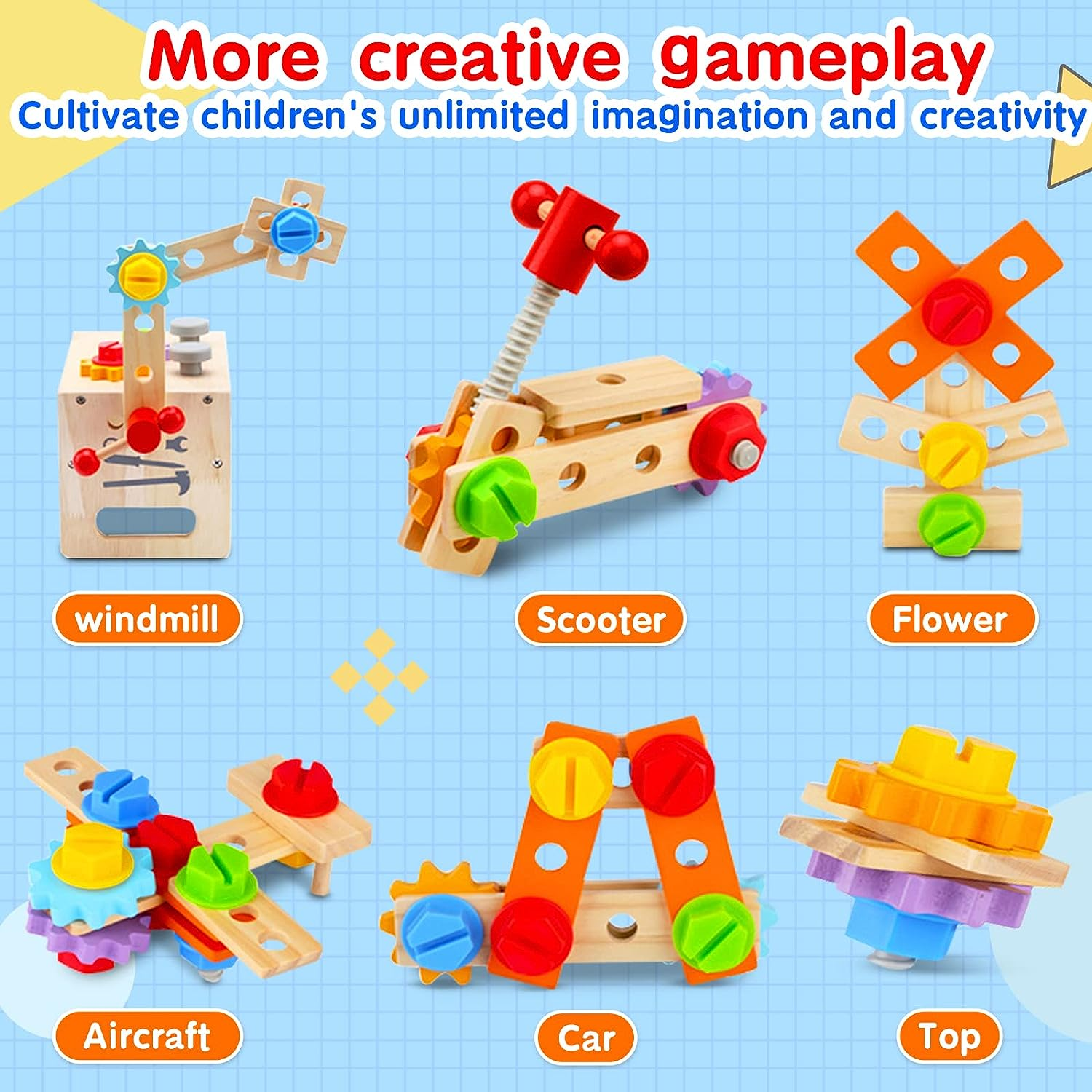 Wooden Tool Set for Kids 3 4 5 Year Old, 29 Pcs Educational STEM Toys Suit, Pretend Play Construction Toy Montessori Toys for 3 Year Old, Gift for Toddlers Boys Ages 3 4 5 6 7 Years Old image number 2