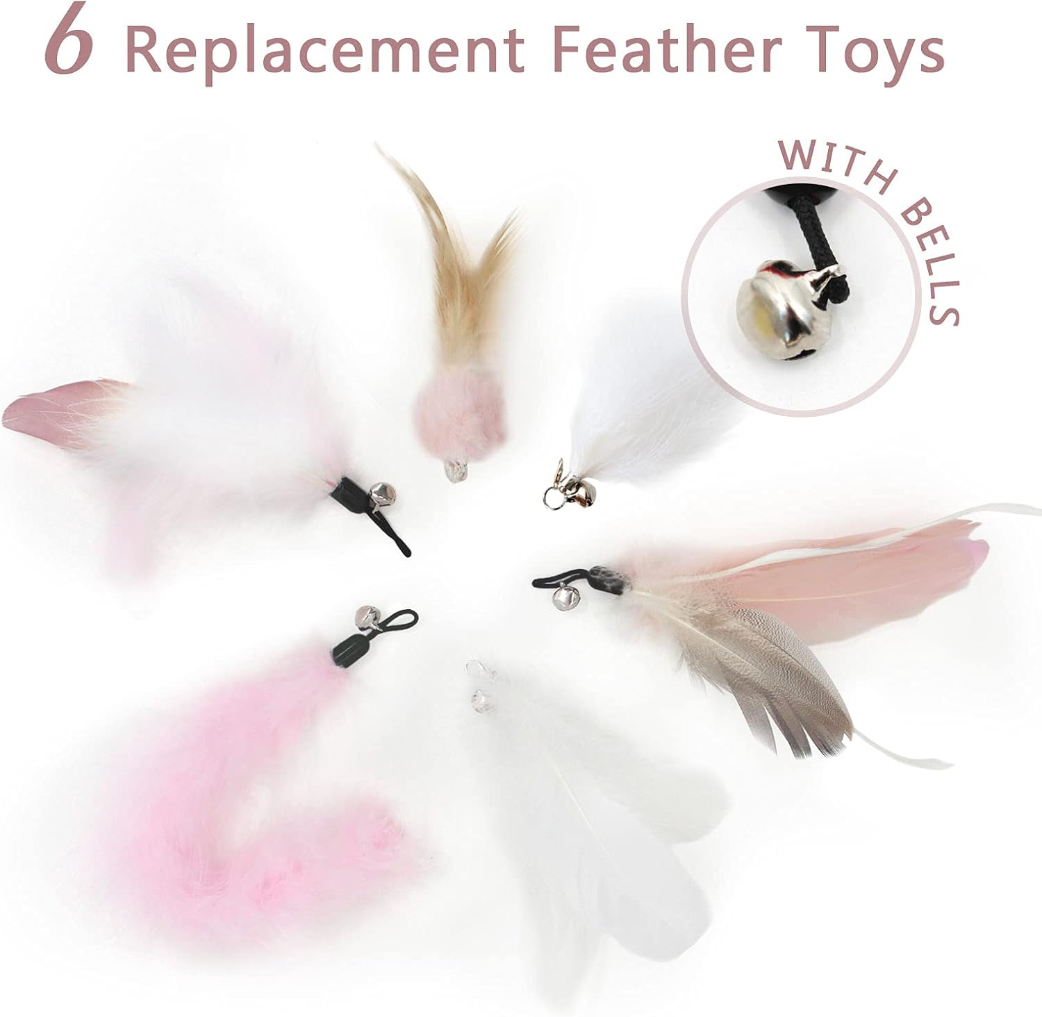 SONGWAY Interactive Cat Toy Feather - Cat Toy Set with Retractable Rods, Feather Rod Cat Toy with 6 Pieces Replacement Feathers with Bells, Feather Rod Cats, Pink image number 4
