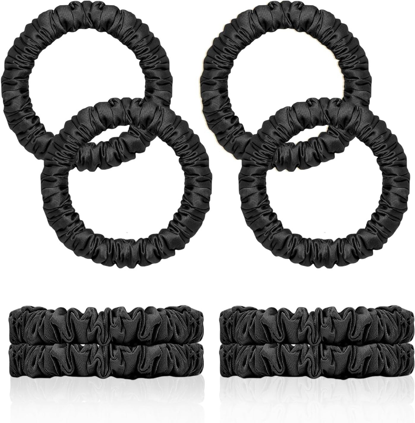 4 Pcs Silk Scrunchies | Silk Hair Ties | Satin Scrunchies | Elastic Hair Bands | Hair Bobbles | Hair Scrunchies for Women | Hair Ties No Damage | 4 Pcs Black Hair Ties