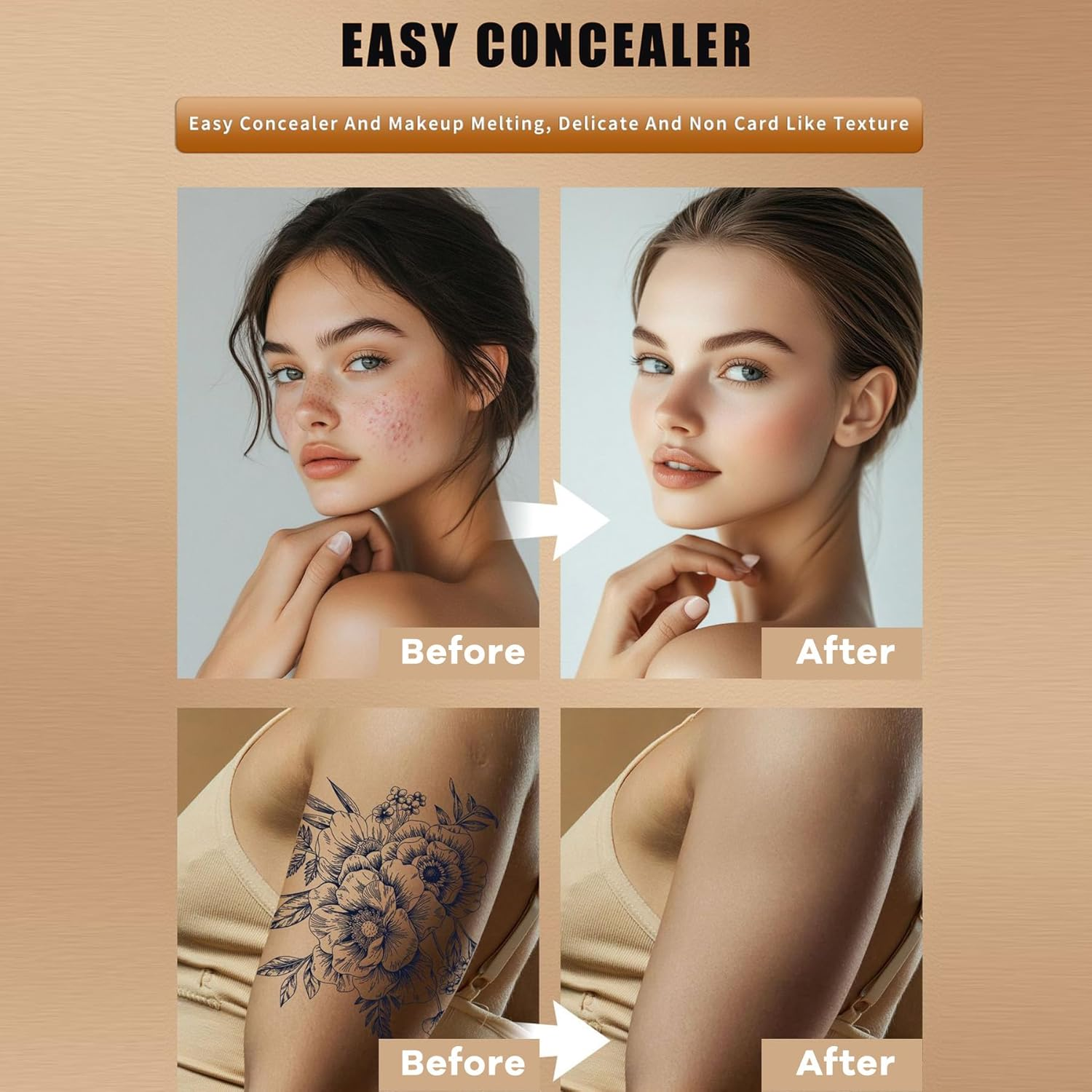 Full Coverage Liquid Concealer &ndash; 12HR Long Lasting, Waterproof Makeup for Dark Circles, Tattoos, Lightweight Natural Flawless Finish, Multiple Shades Available - 01 image number 3