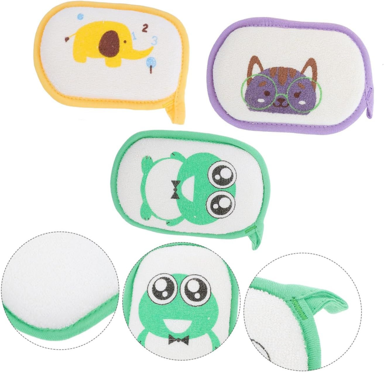 Hohopeti 3Pcs Shower Scrubber Set with Cartoon Bath Sponges, Bath Brush for Newborns, Soft Colorful Bathing Accessories for Gentle Skin Cleaning image number 3