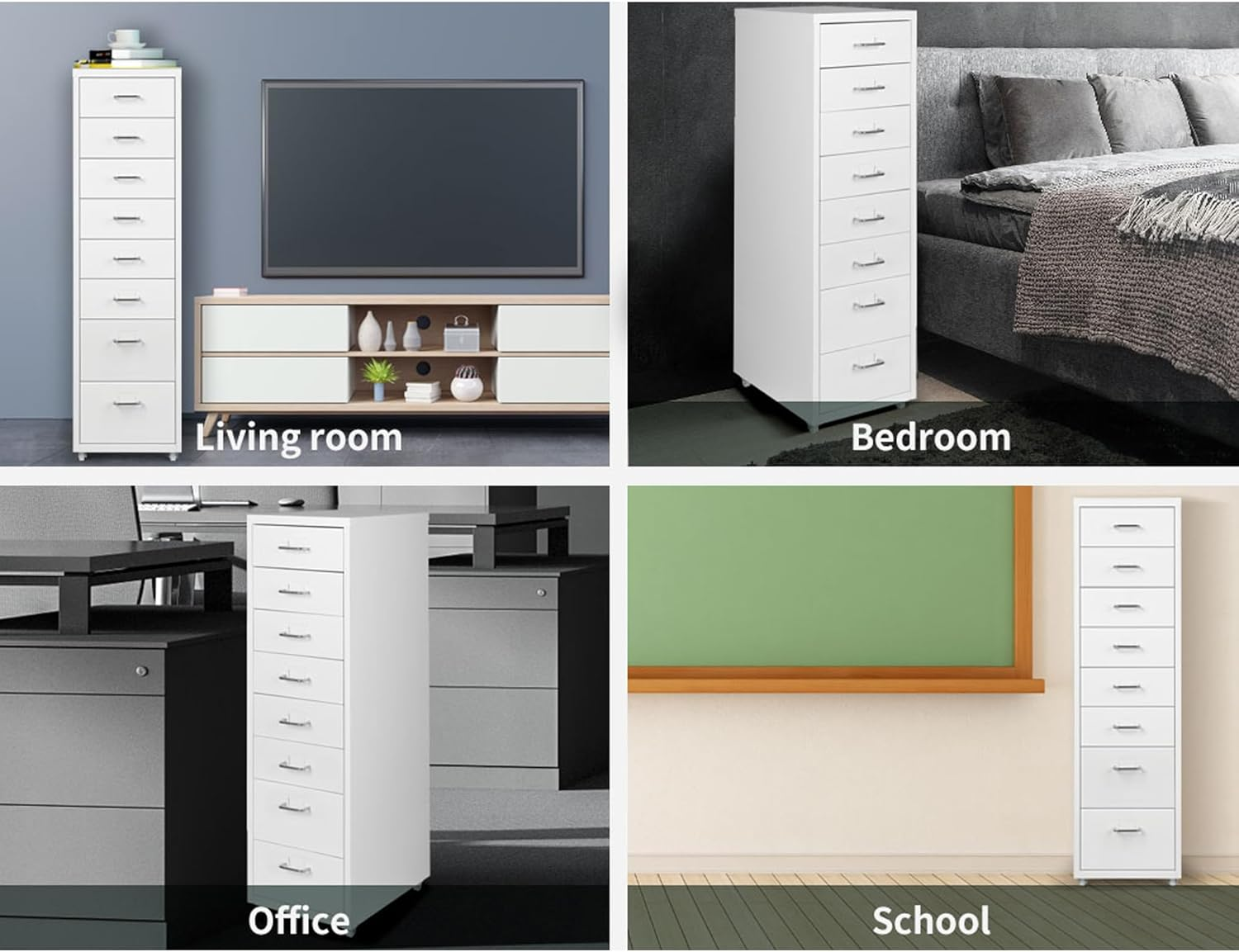 LEVEDE Mobile File Cabinets with 8 Drawers, Metal Chest of Drawers Anti-Rust, Bedside Cabinet Organiser, Multi-Purpose Home Office Furniture for Living Room, Bedroom, Bathroom, Office (White) image number 2