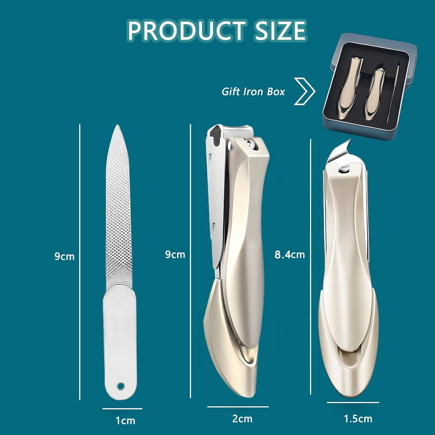 Checkzed Nail Clippers Set, Stainless Steel Anti-Splash Fingernail Cutter, Manicure Tools with Curved Nail Clippers and Nail File for Men and Women, Precision Pedicure Scissor (3-Piece Set) image number 1