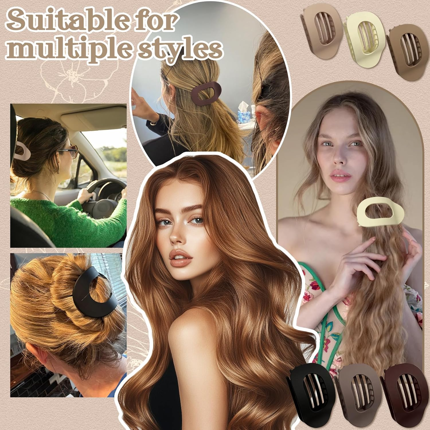 TZEKING Pack of 6 Hair Clips for Women, Flat Claw Clip, Hair Clips Women'S Thin Hair, Non-Slip Hair Clip, Strong Hold Side Hair Clips for Thick and Thin Hair image number 5