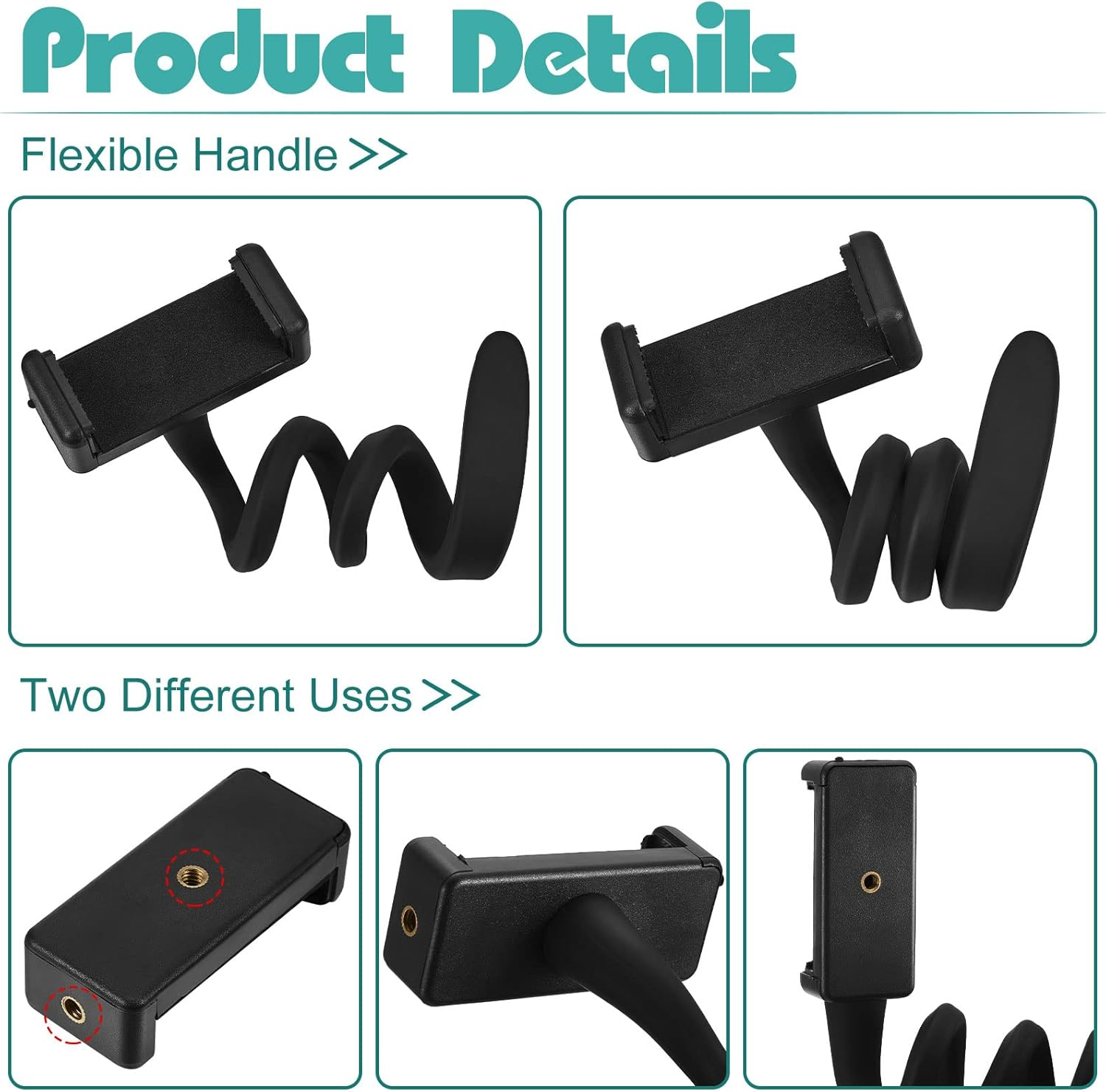 Amylove 2 Pcs Stroller Phone Holder Portable Cell Phone Holder Stand Universal Stroller Accessories for Parent Baby Toddler Cellphone Clamp with Non Slip Silicone Arm Grip(Black,Novel) image number 5